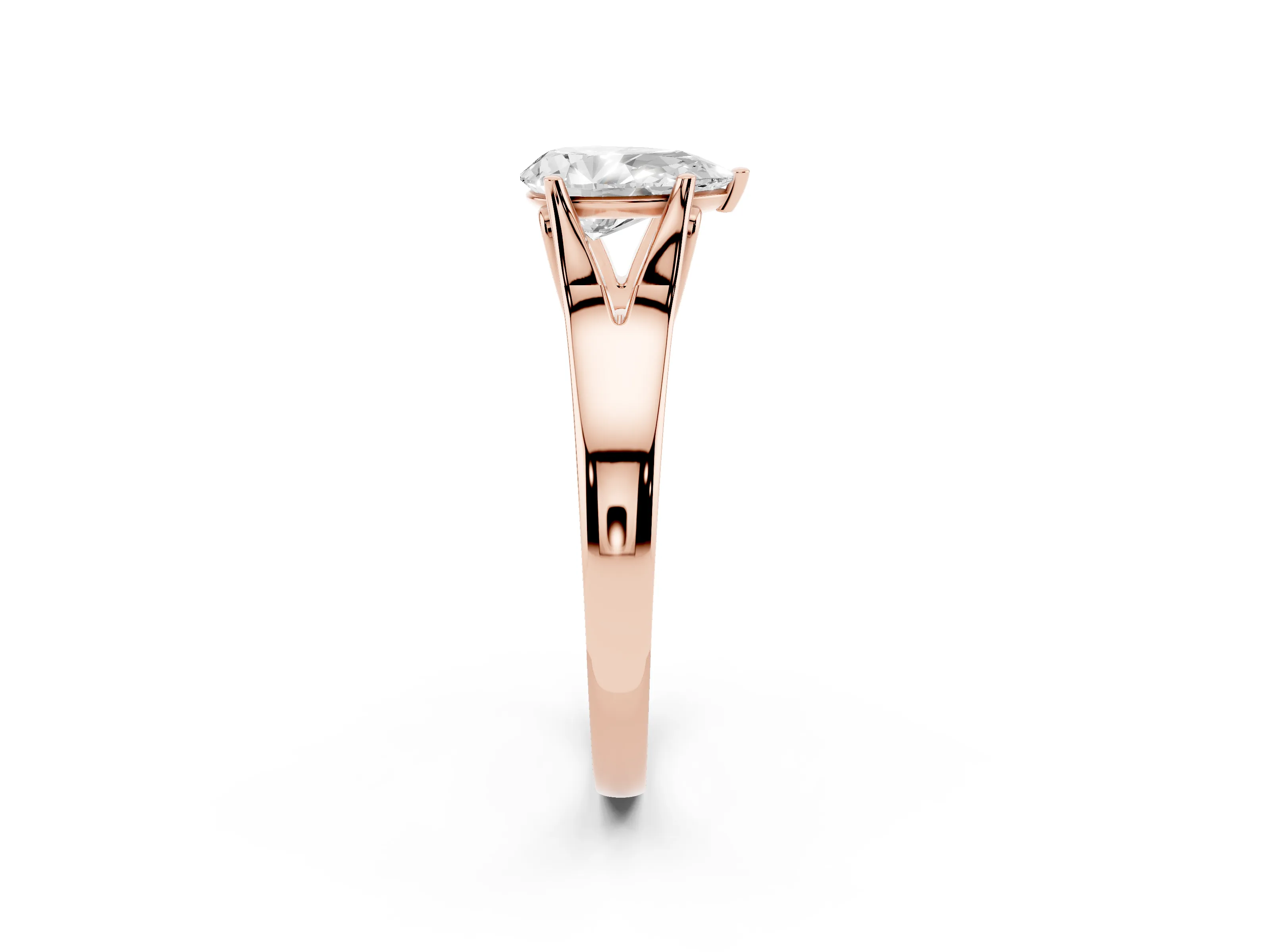 Pear Cut Diamond Solitaire Ring Set in Rose gold with Arched Cathedral Band and Prong Setting