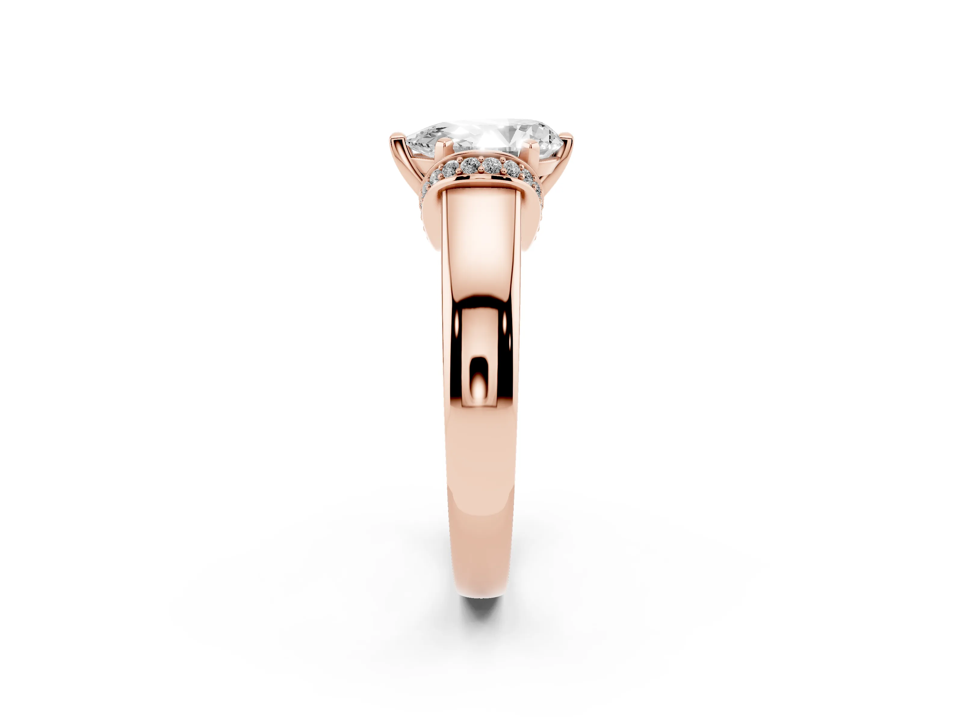 Pear Cut Diamond Pavé Band Solitaire Ring Set in Rose gold with Prong Setting