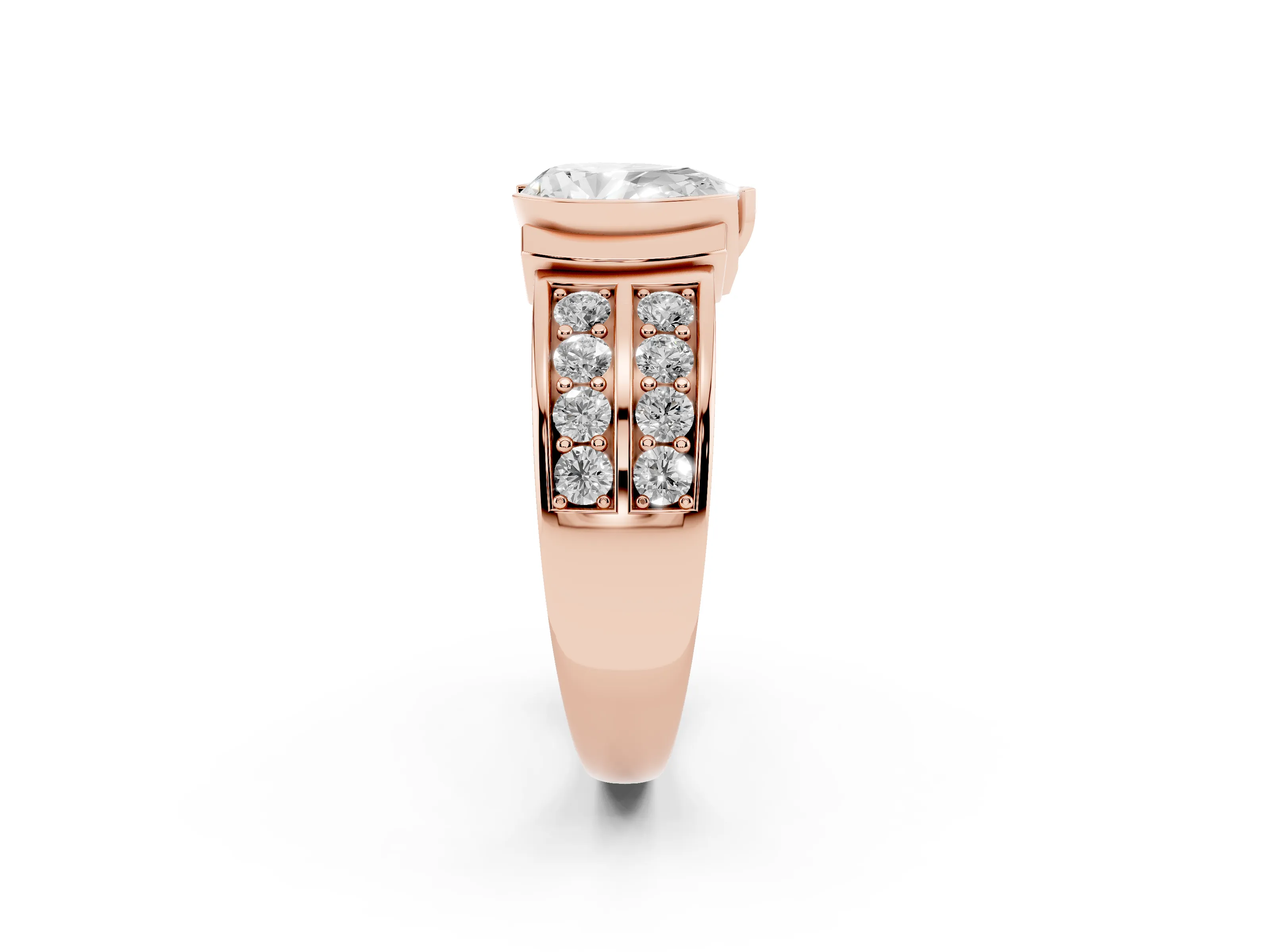 Pear Cut Diamond Wide Channel Set Band Ring Set in Rose gold with Bezel Setting