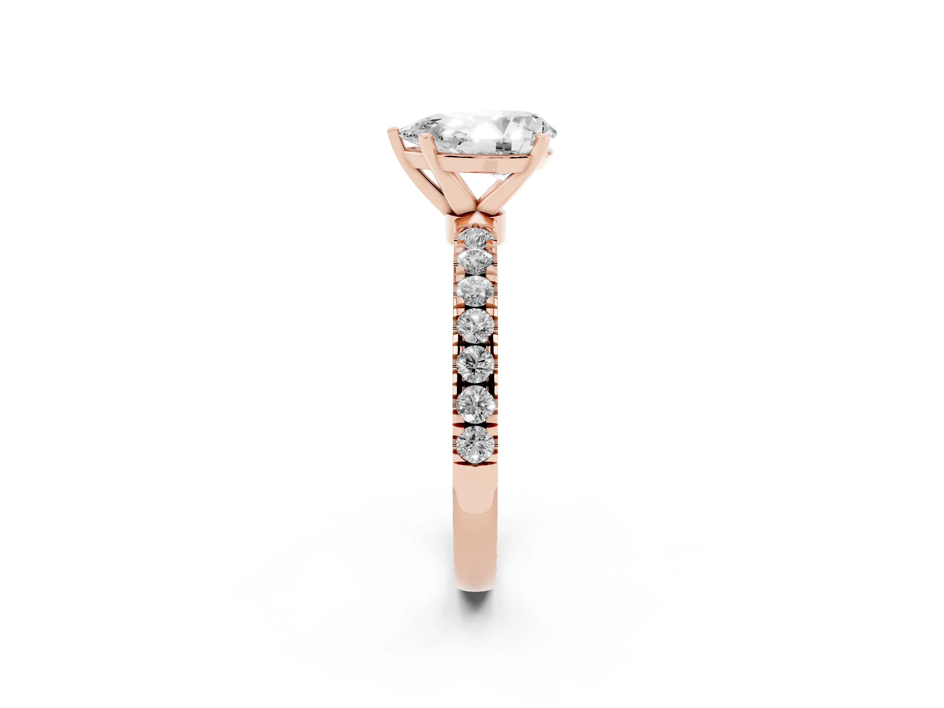 Pear Cut Diamond Solitaire Ring Set in Rose gold with Pavé Accents and Prong Setting