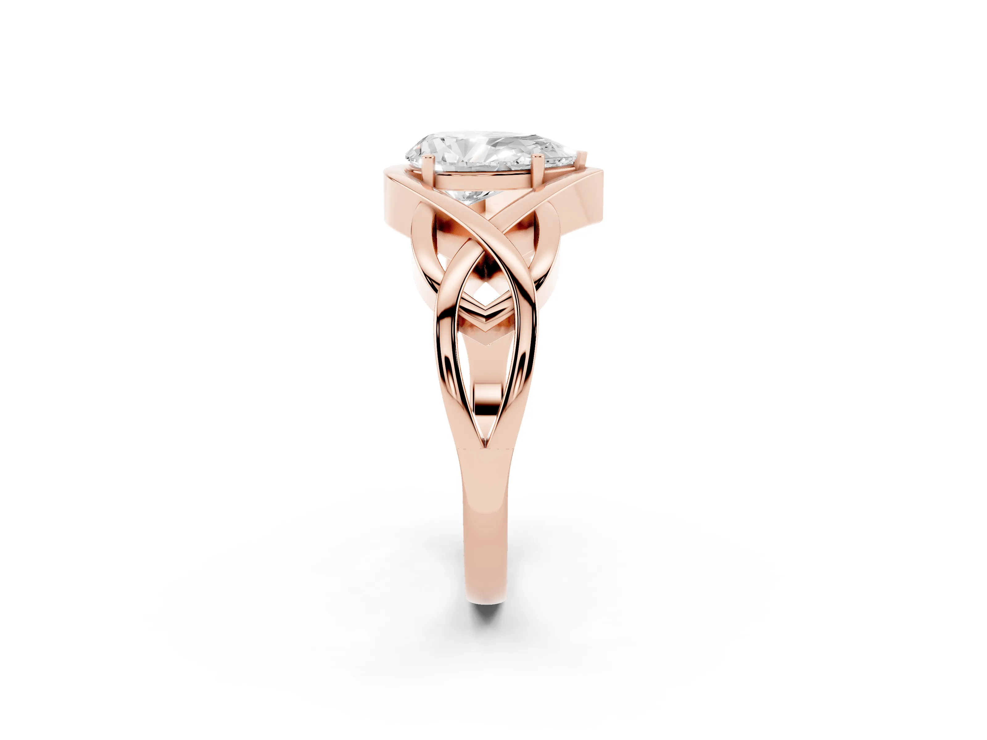 Pear Cut Diamond Solitaire Ring Set in Rose gold with Intertwined Band