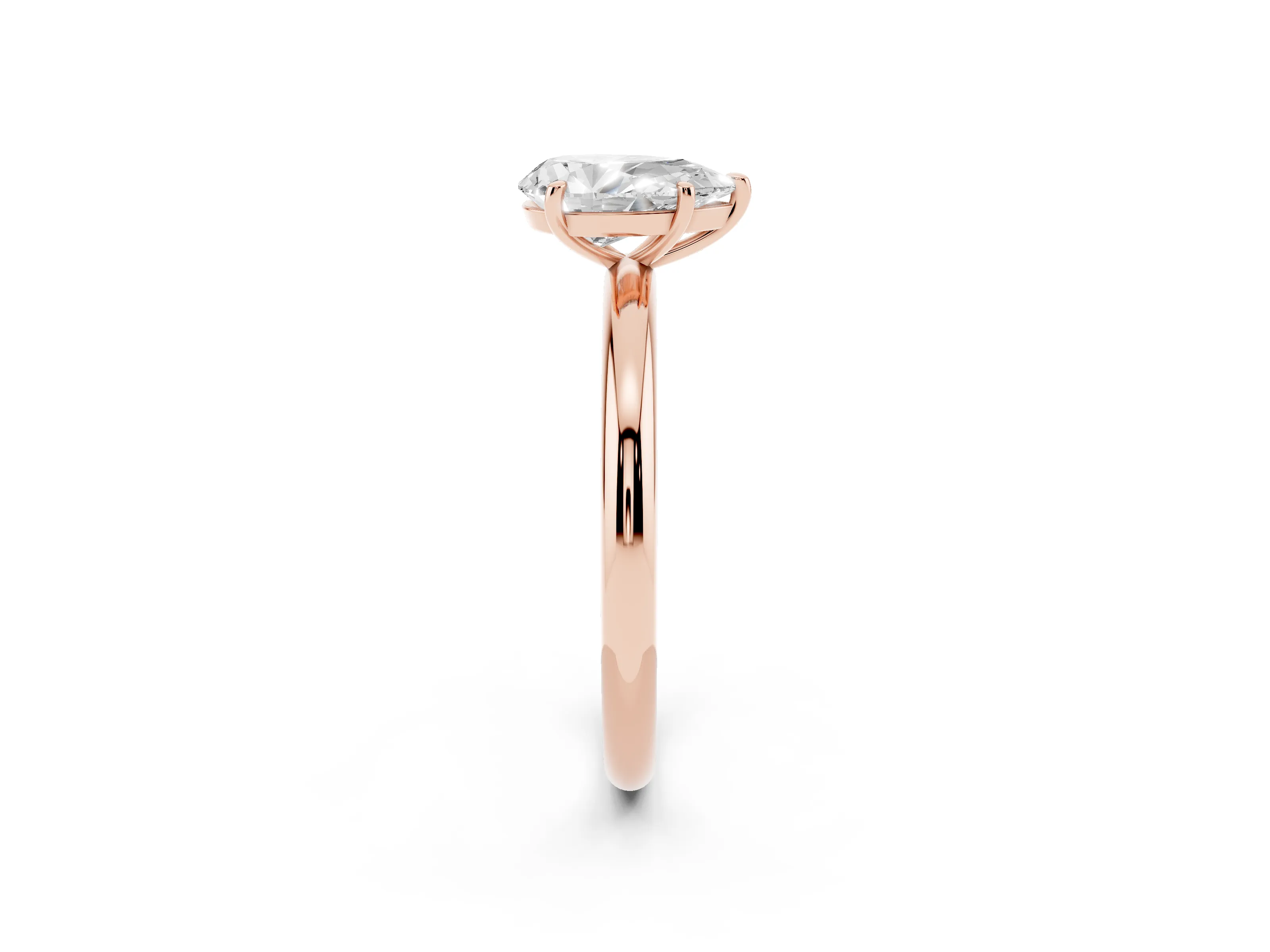 Pear Cut Diamond Solitaire Ring Set in Rose gold with Prong Setting on a Polished Plain Band