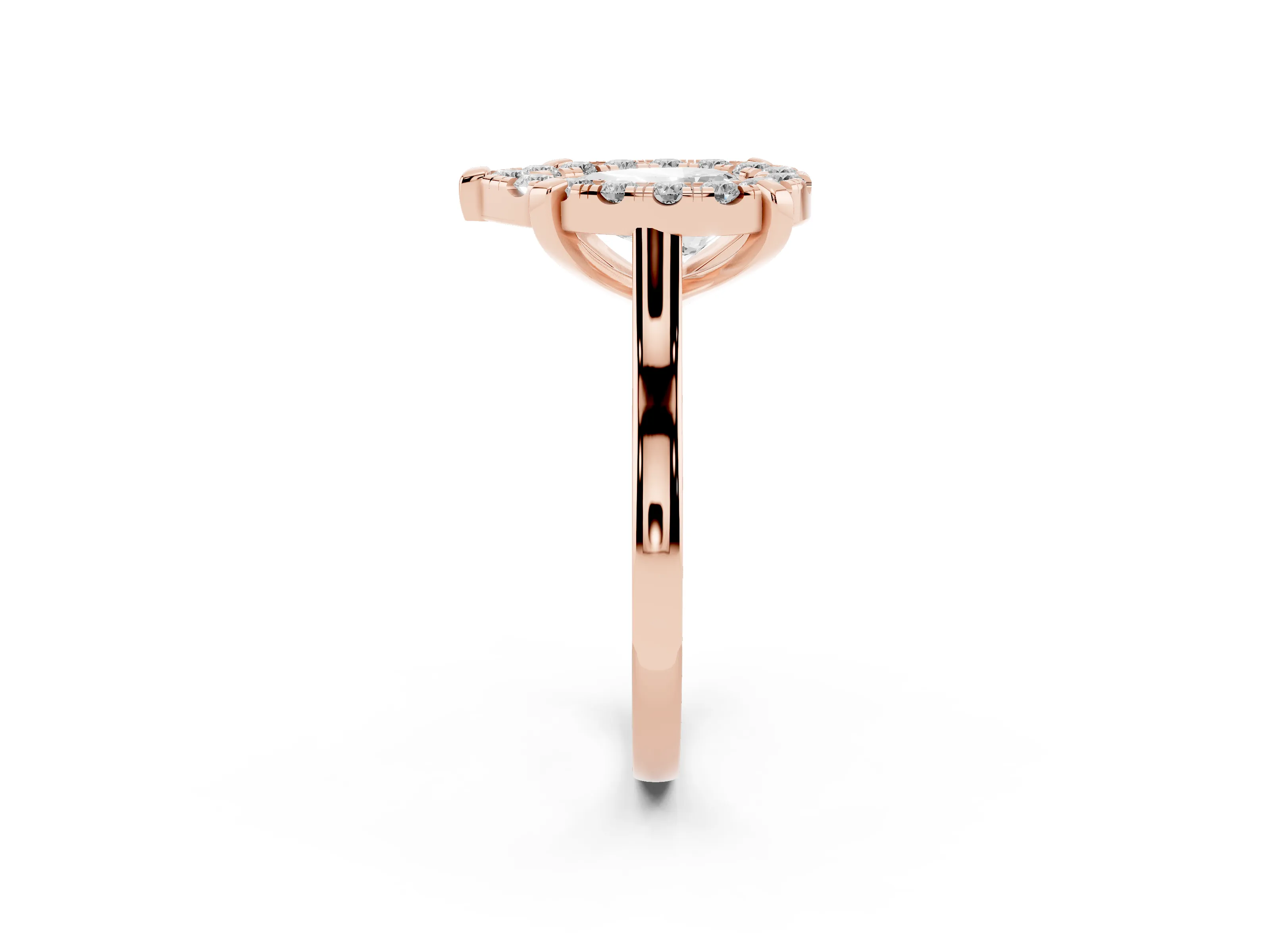 Pear Cut Diamond Cluster Halo Solitaire Ring Set in Rose gold with Prong Setting