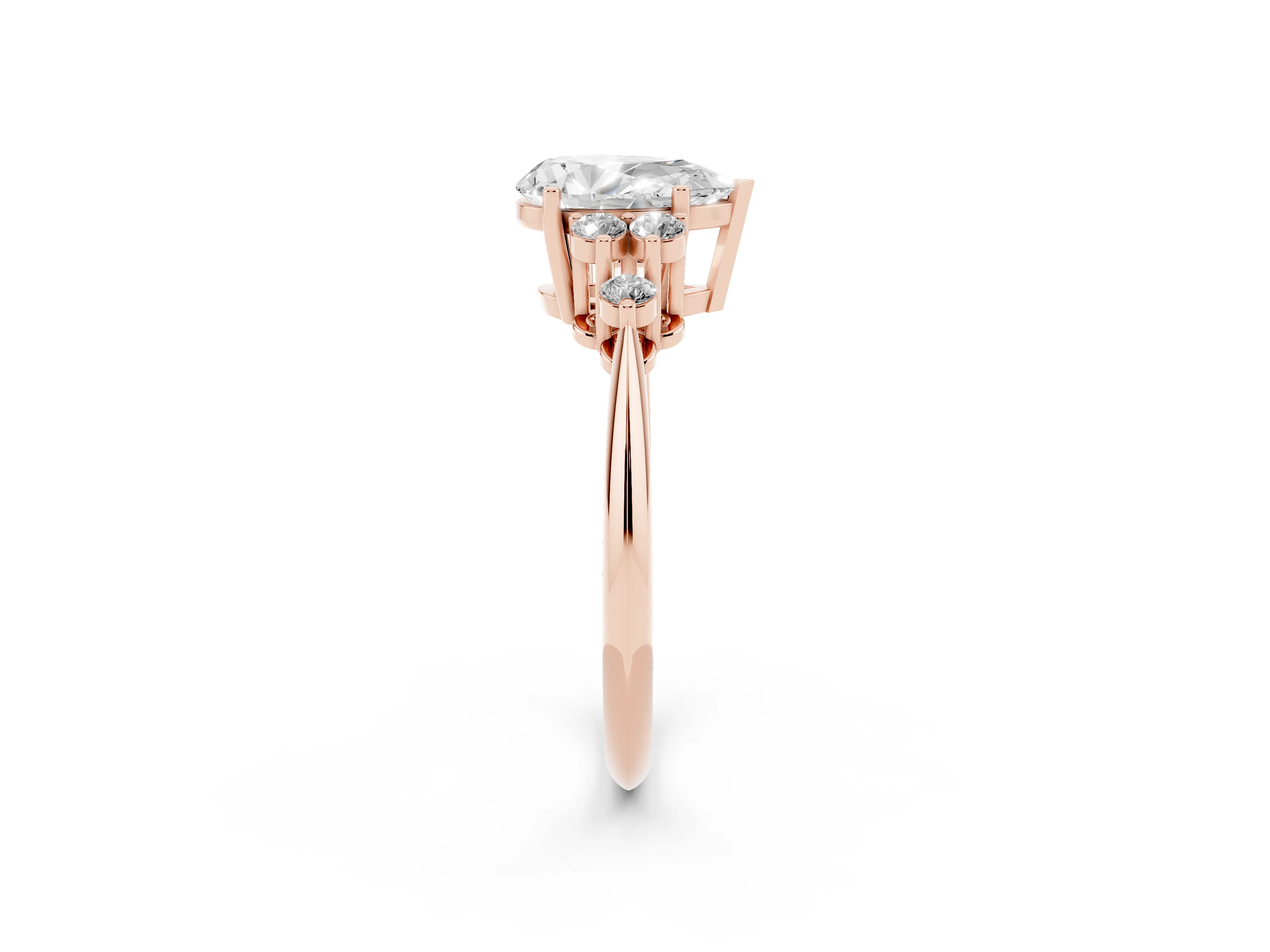 Pear Cut Diamond Cluster Ring Set in Rose gold with Plain Band and Prong Setting