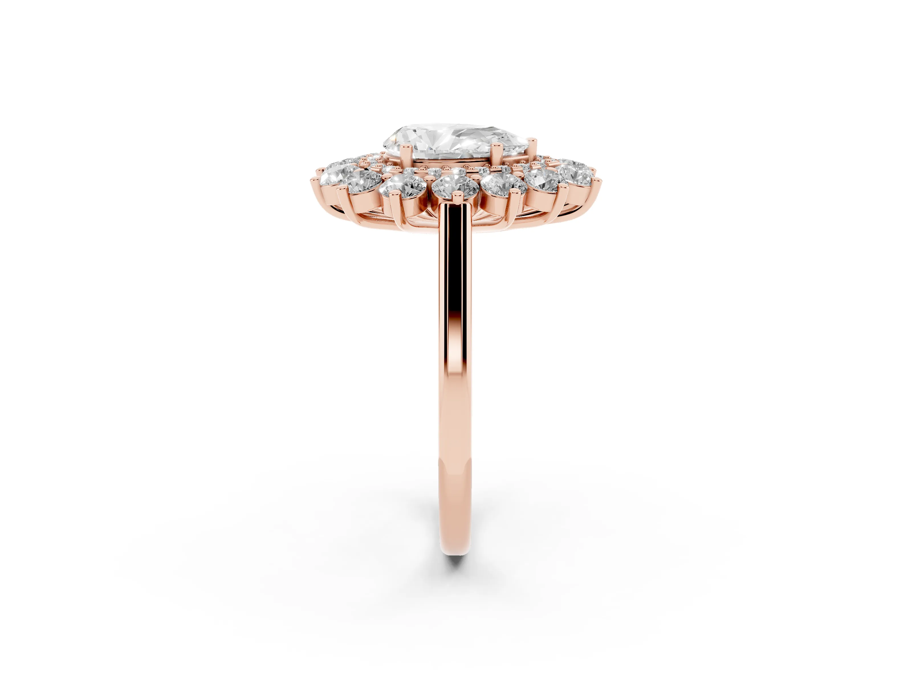 Pear Cut Diamond Floral Double Halo Ring Set in Rose gold with Round Petals