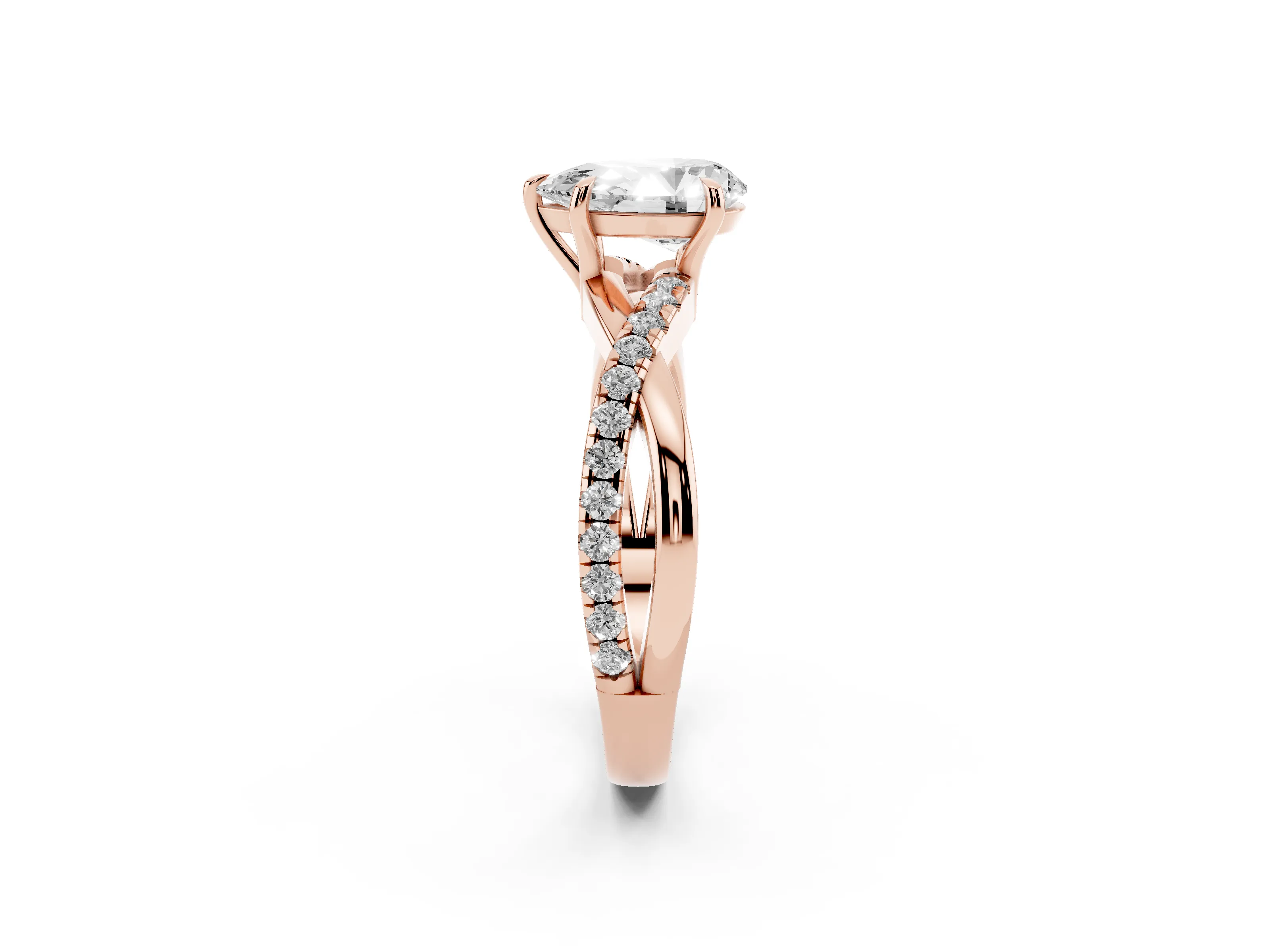 Pear Cut Diamond Twisted Pavé Band Ring Set in Rose gold with Prong Setting