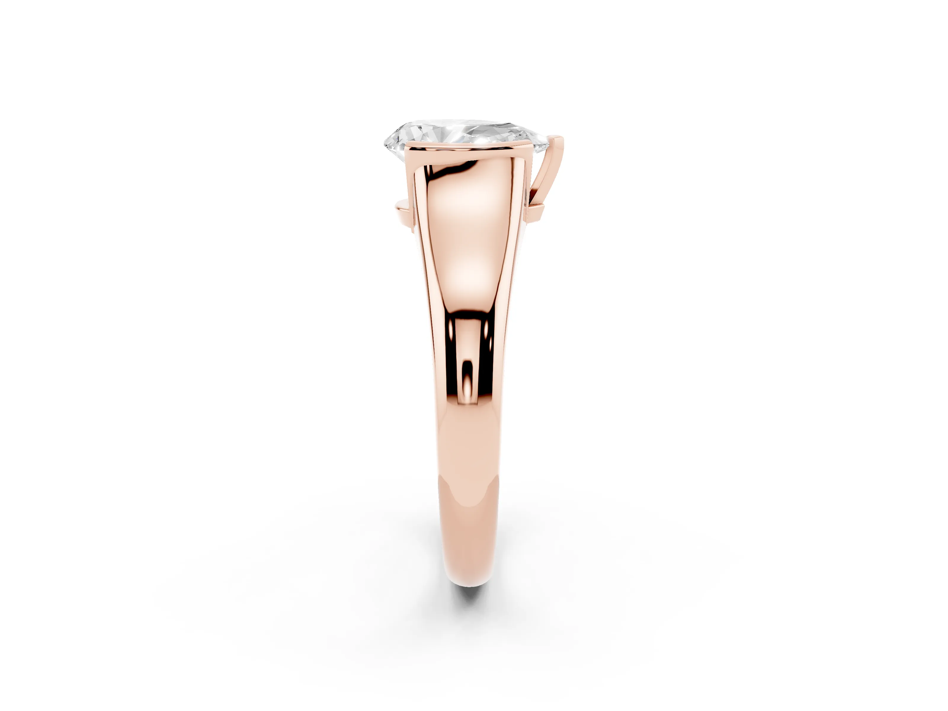 Pear Cut Diamond Solitaire Tension Set Ring Set in Rose gold with Split Shank Band