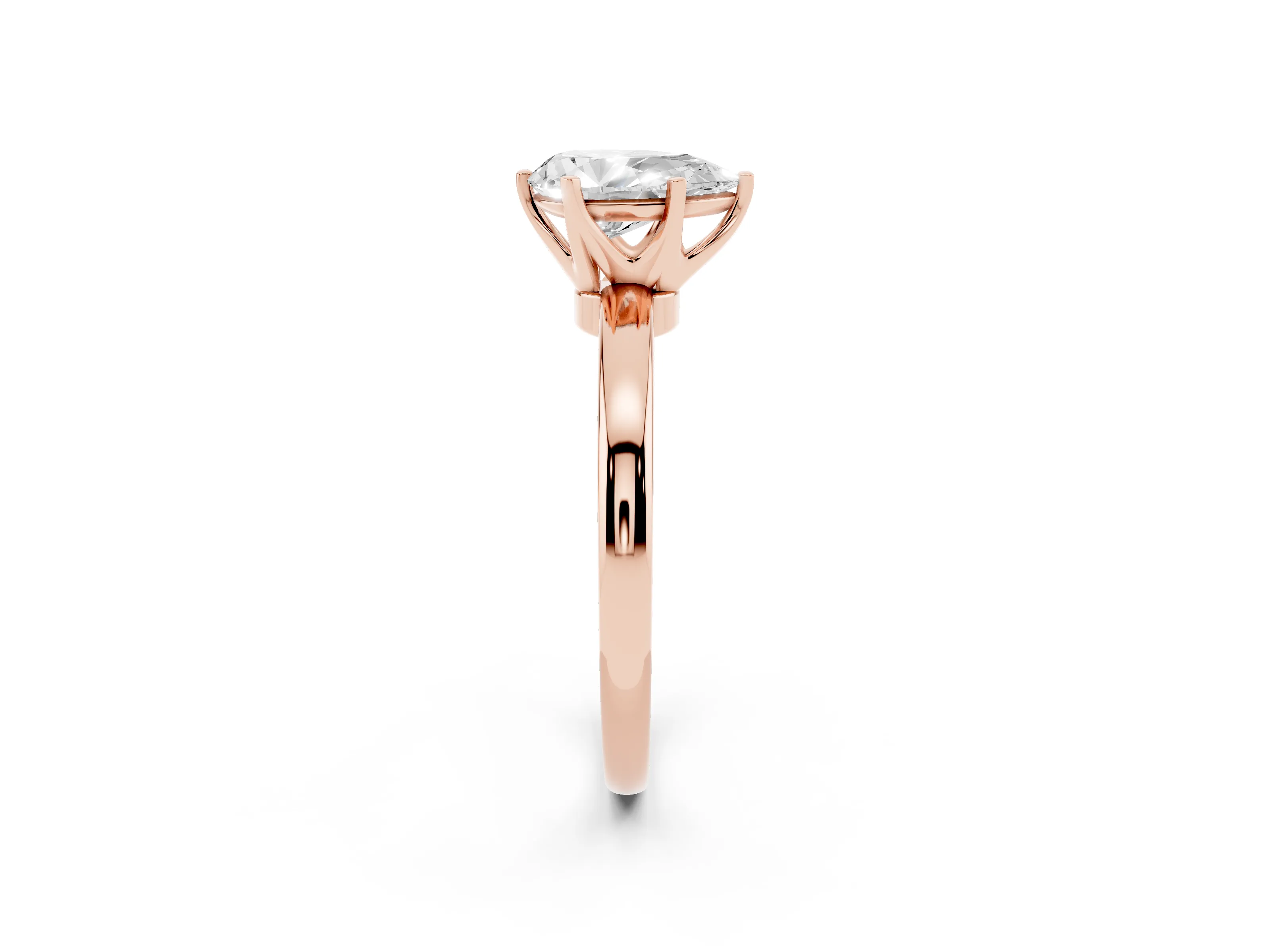 Pear Cut Diamond Solitaire Ring Set in Rose gold with Raised Prong Setting on a Classic Band
