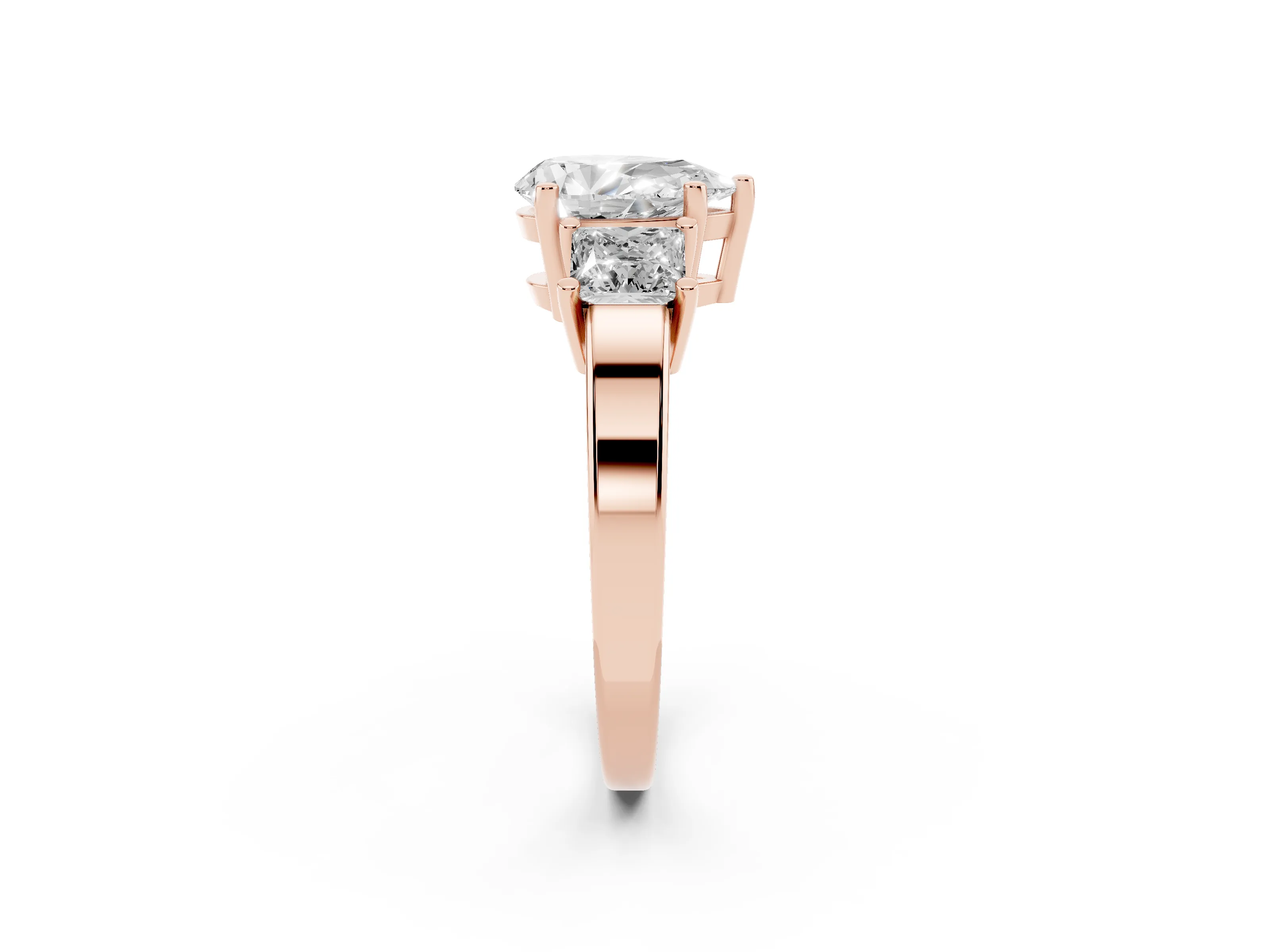 Three-Stone Pear Cut Diamond Solitaire Ring Set in Rose gold with Prong Setting