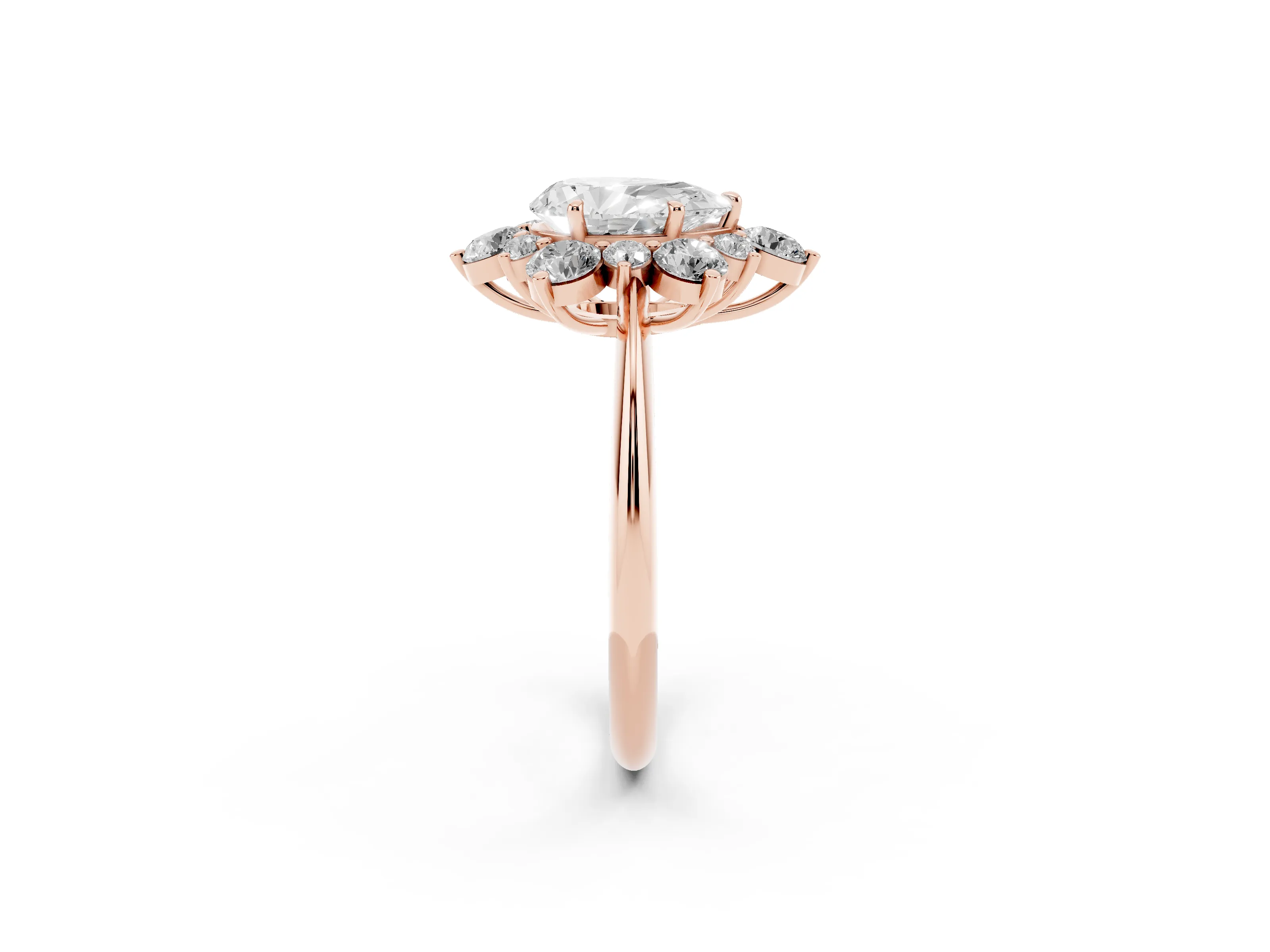 Pear Cut Diamond Cluster Halo Ring Set in Rose gold with Solitaire Band and Prong Setting