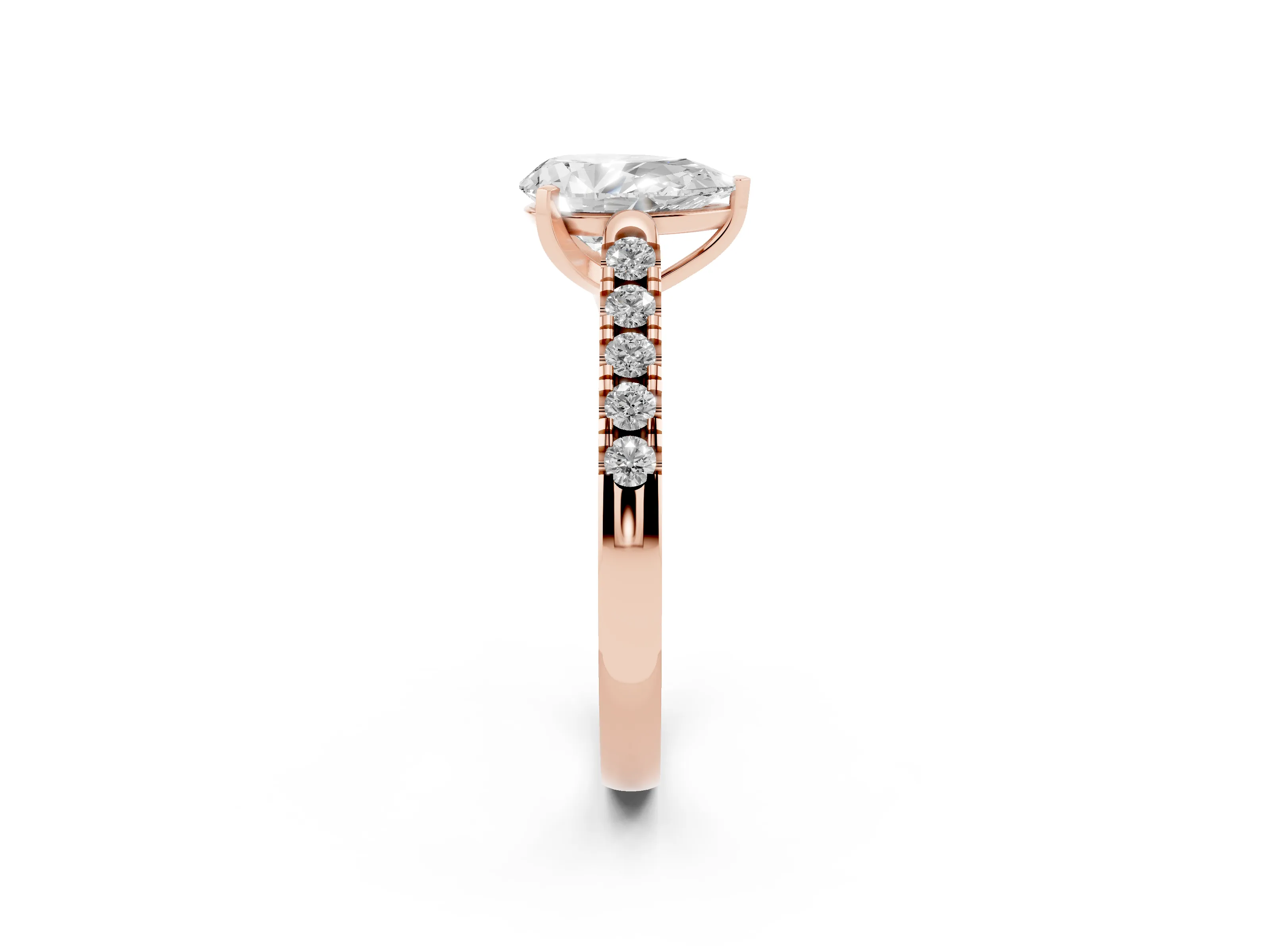 Pear-Shaped Half Pave Solitaire Engagement Ring Setting | Slim Flat Band | Rose Gold