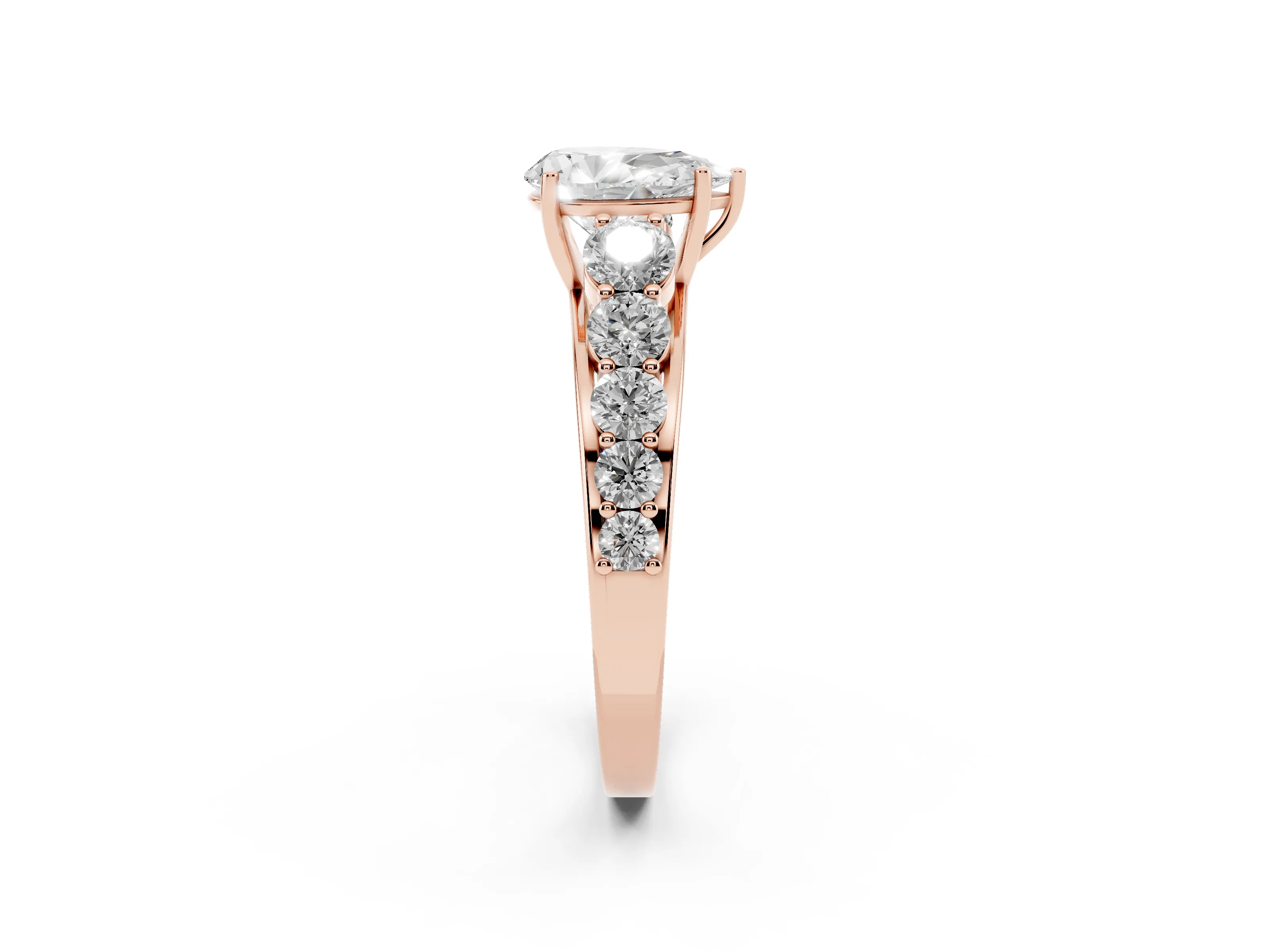 Pear Cut Diamond Solitaire Ring Set in Rose gold with Pavé-Set Band and Prong Setting