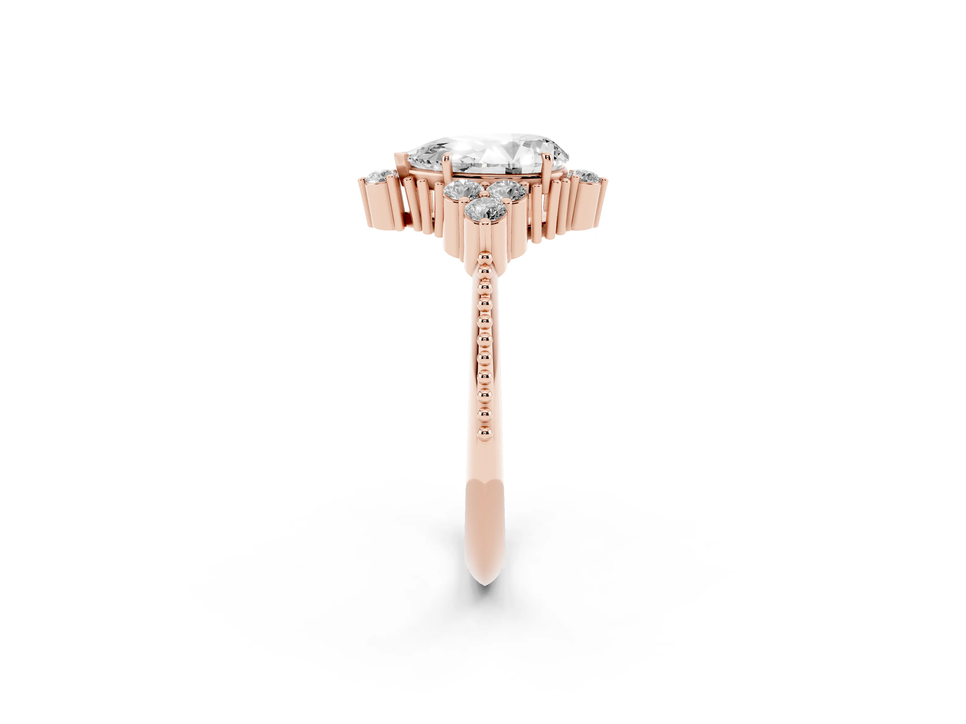 Pear Cut Diamond Cluster Ring Set in Rose gold with Beaded Band