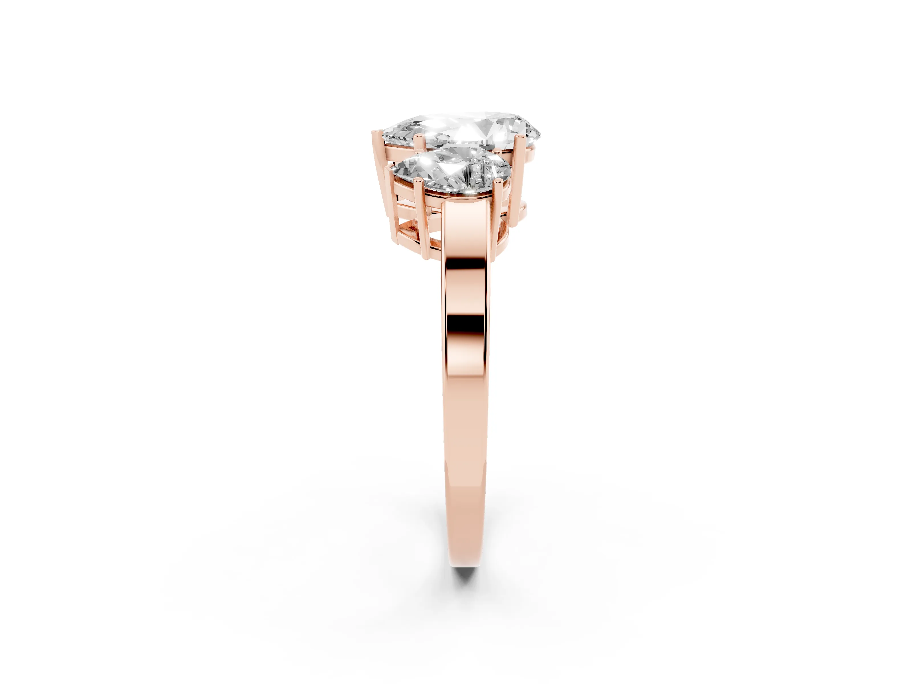 Pear Cut Diamond Three-Stone Engagement Ring Set in Rose gold with Flat Band
