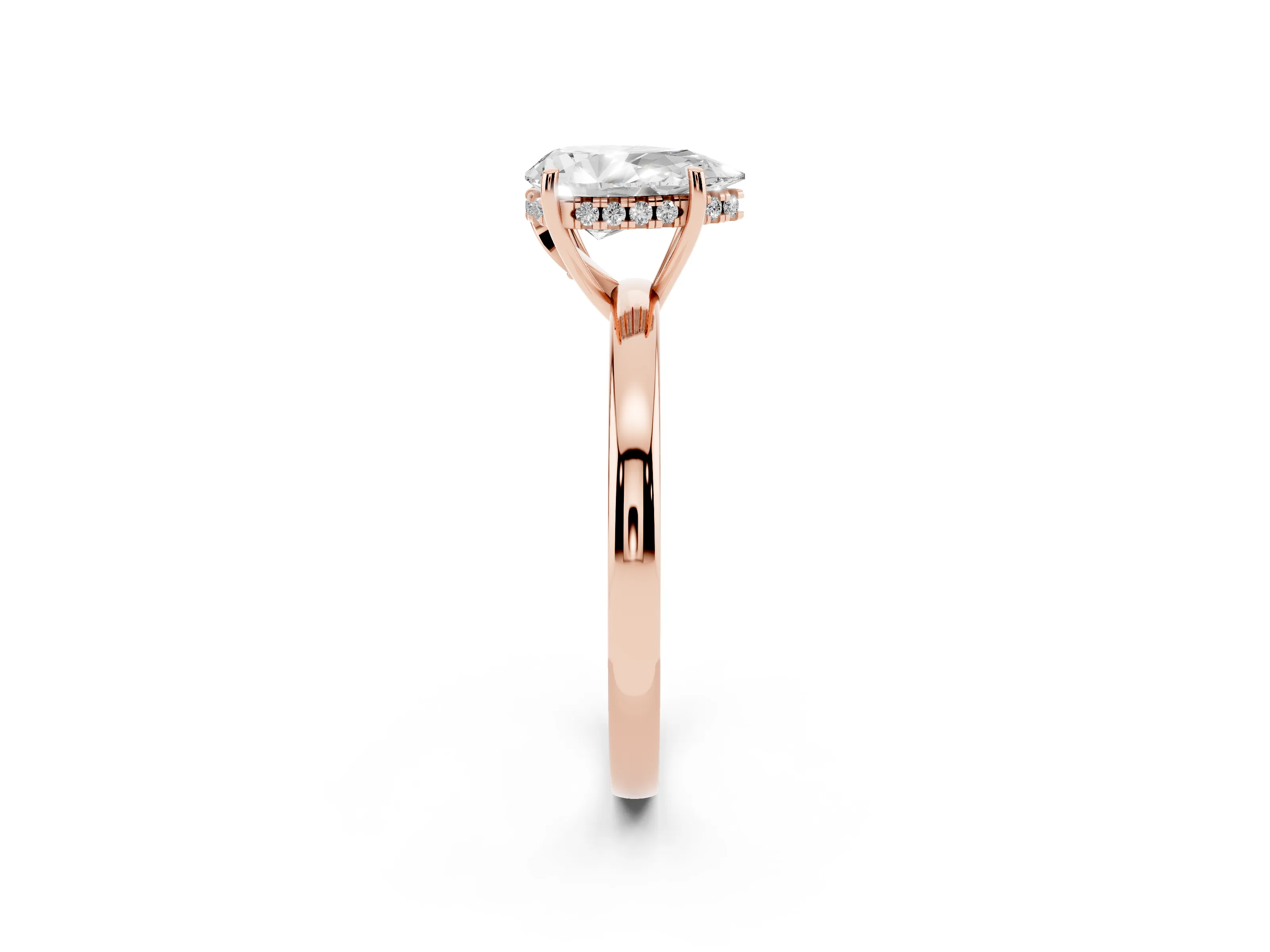 Pear Cut Diamond Solitaire Ring Set in Rose gold with Plain Band and Prong Setting