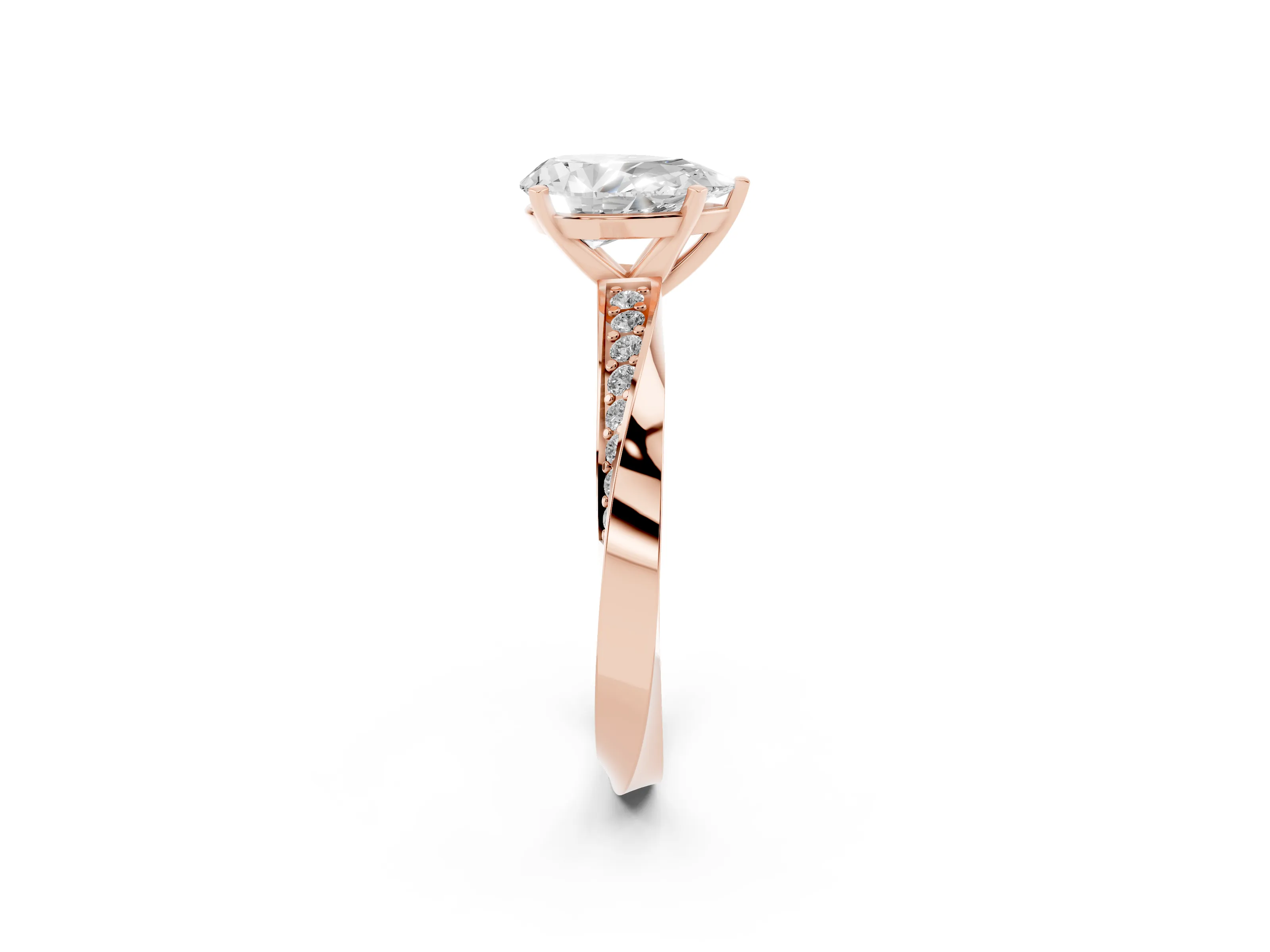 Pear Cut Diamond Engagement Ring Set in Rose gold with Side Stone Accents and Prong Setting