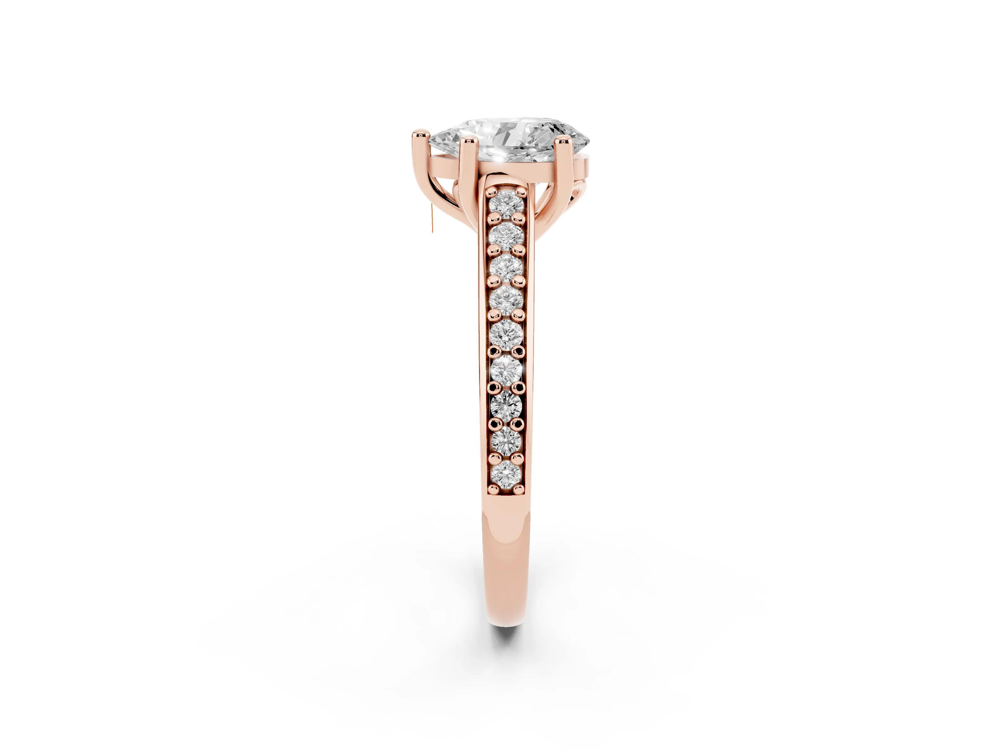 Pear Cut Diamond Prong Set Solitaire Engagement Ring Set in Rose gold with Pavé Band
