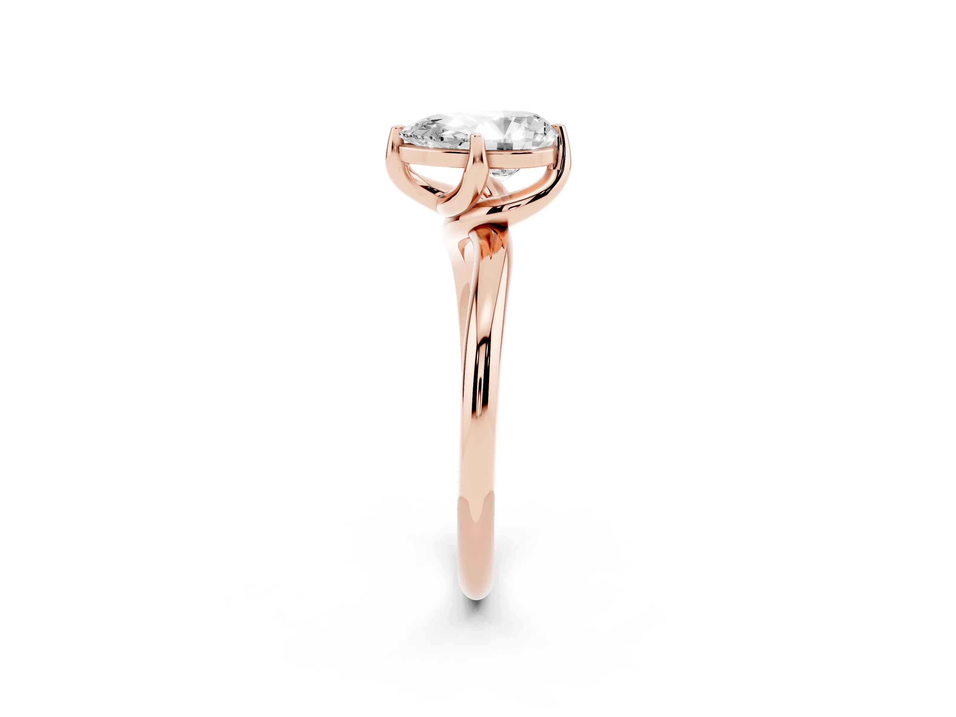 Pear Cut Diamond Solitaire Engagement Ring Set in Rose gold with Classic Plain Band