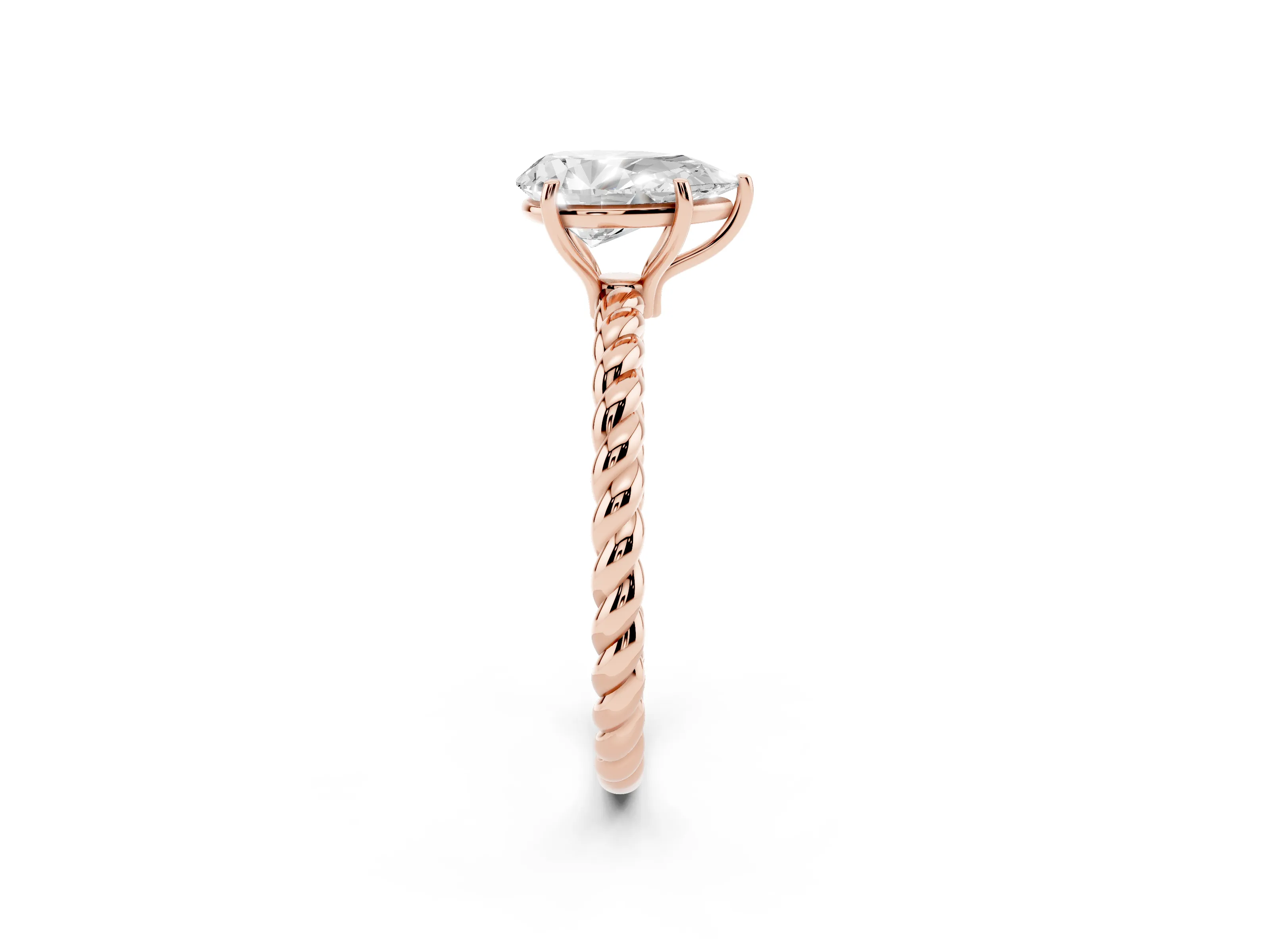 Pear Cut Diamond Solitaire Ring Set in Rose gold with Twist Band and Prong Setting