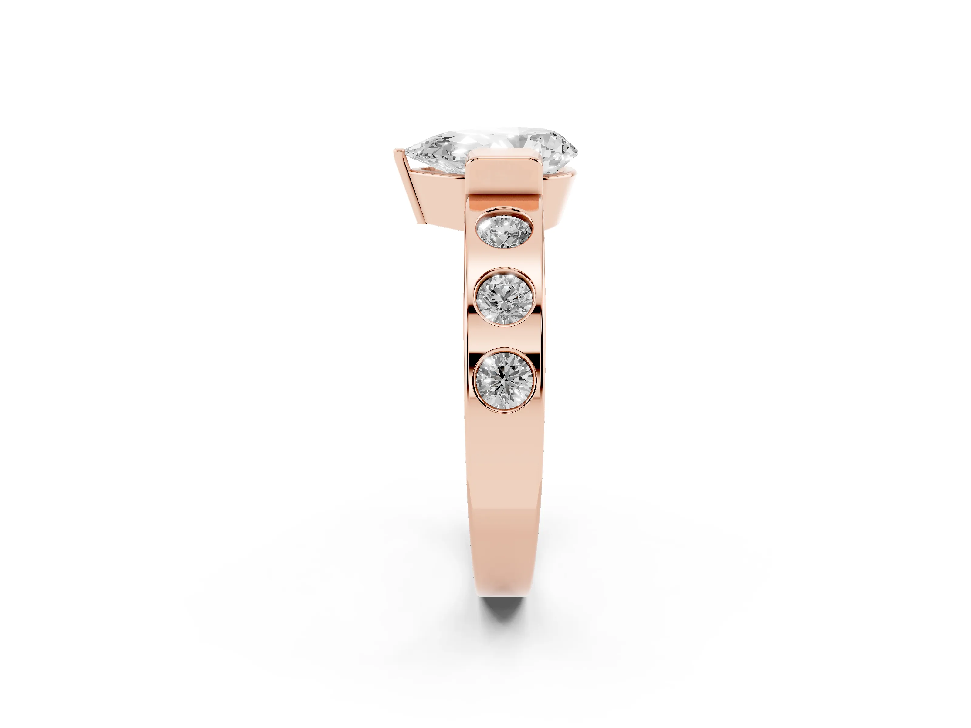 Pear Cut Diamond Channel-Set Band Ring Set in Rose gold with Bezel Prong Setting