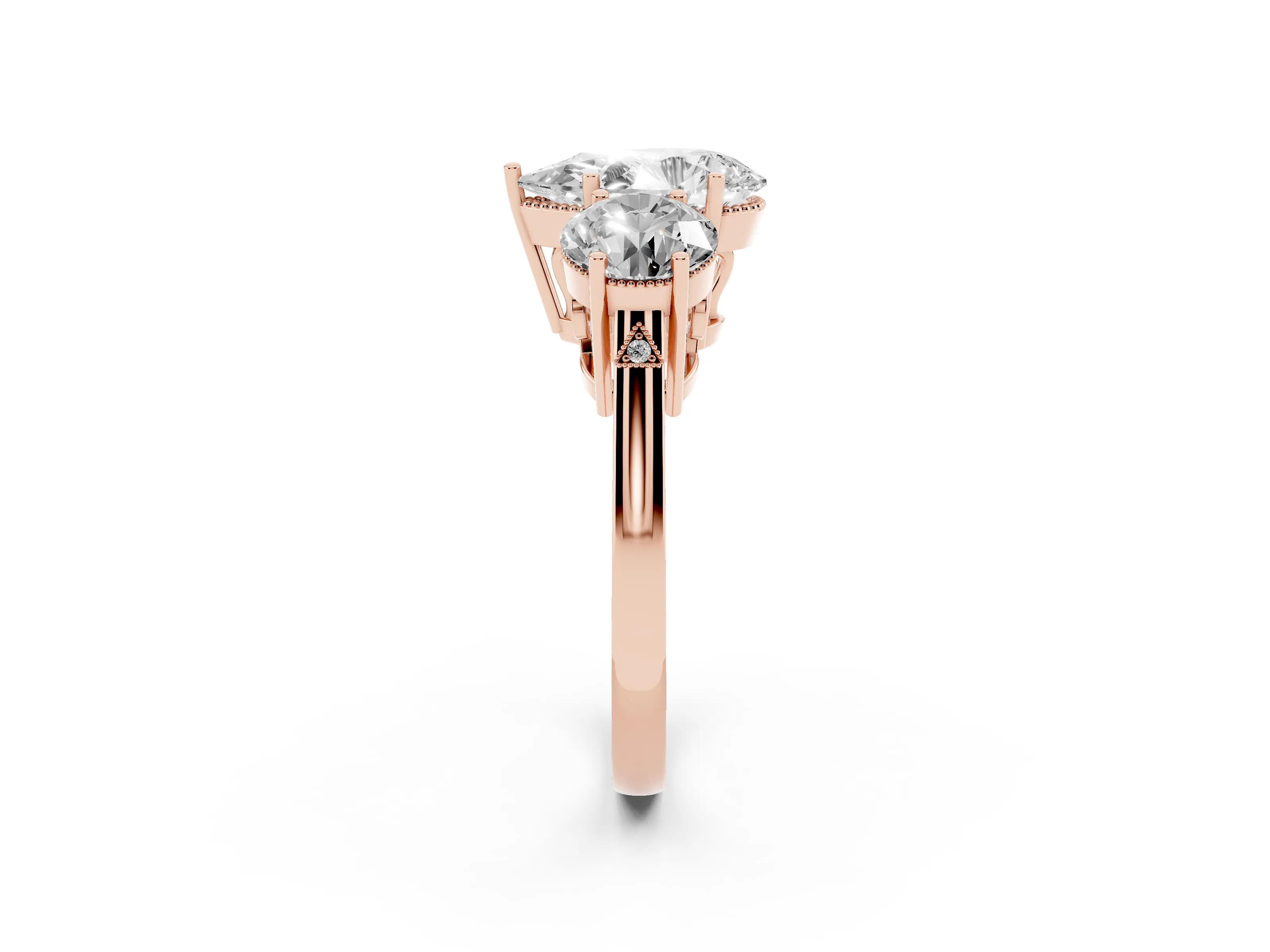 Pear Cut Diamond Three-Stone Engagement Ring Set in Rose gold with Polished Band