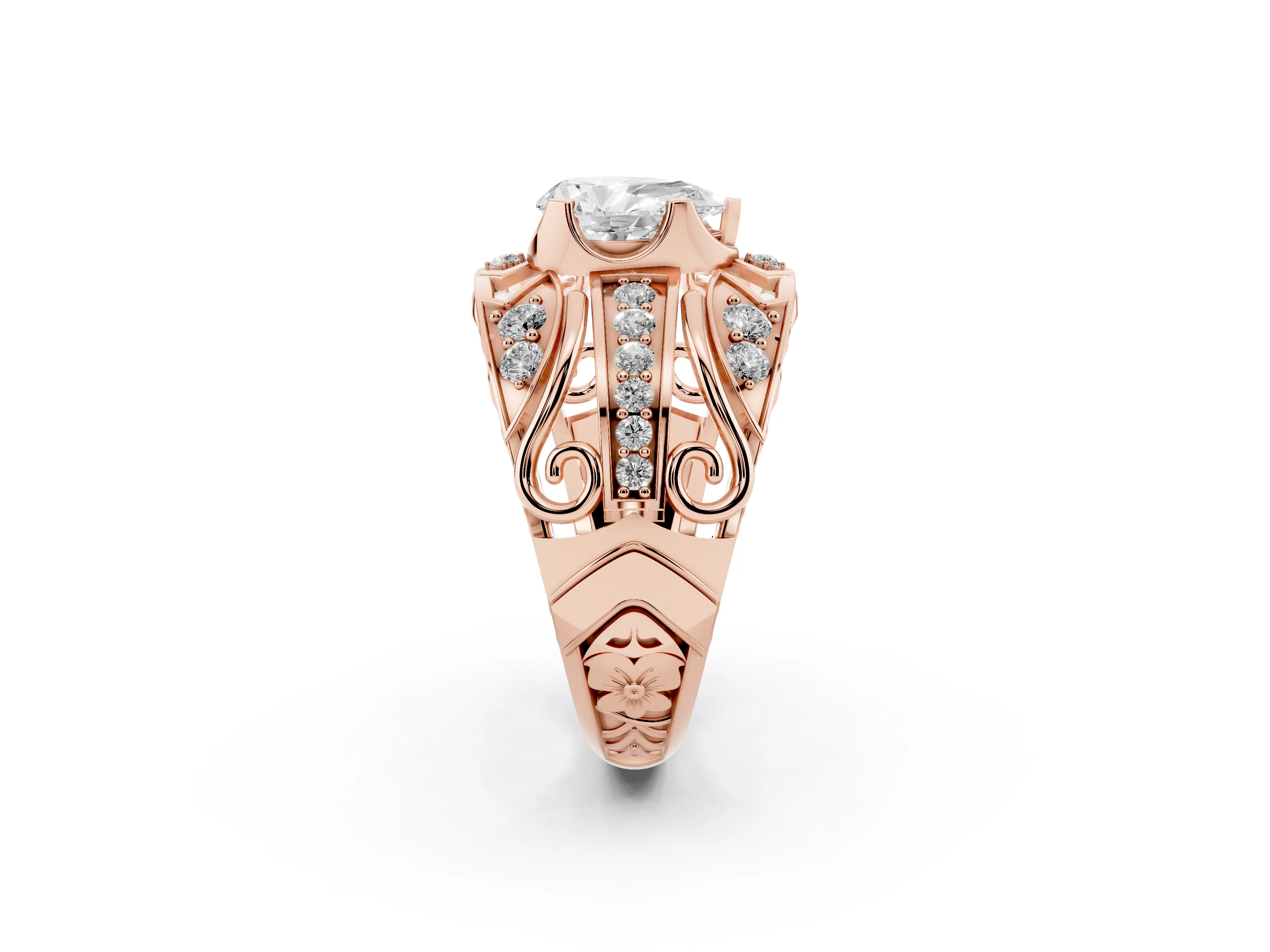 Pear Cut Diamond Art Deco Ring Set in Rose gold with Pavé Split Shank