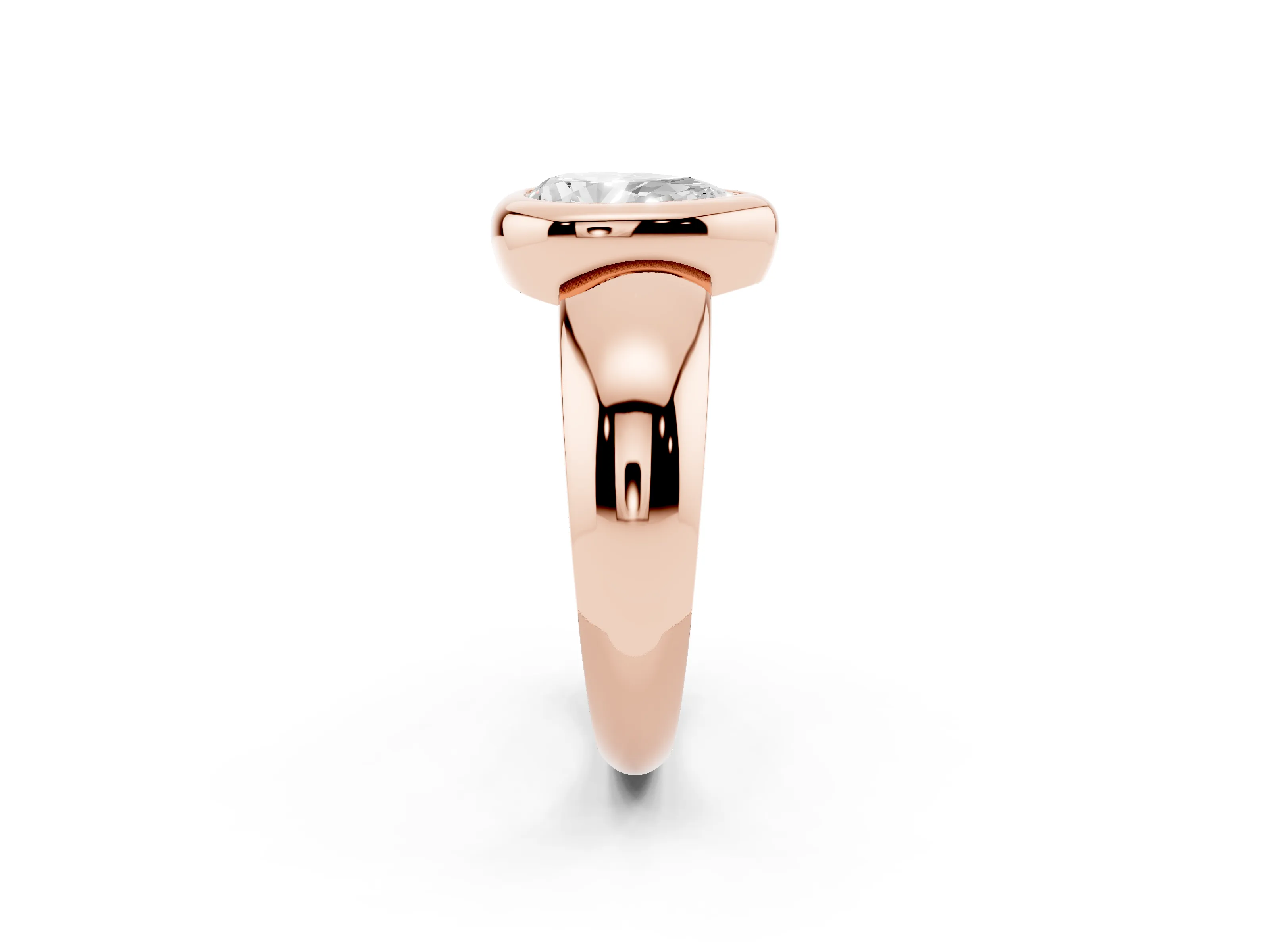 Bezel Set Pear Cut Diamond Solitaire Ring Set in Rose gold with Wide Band