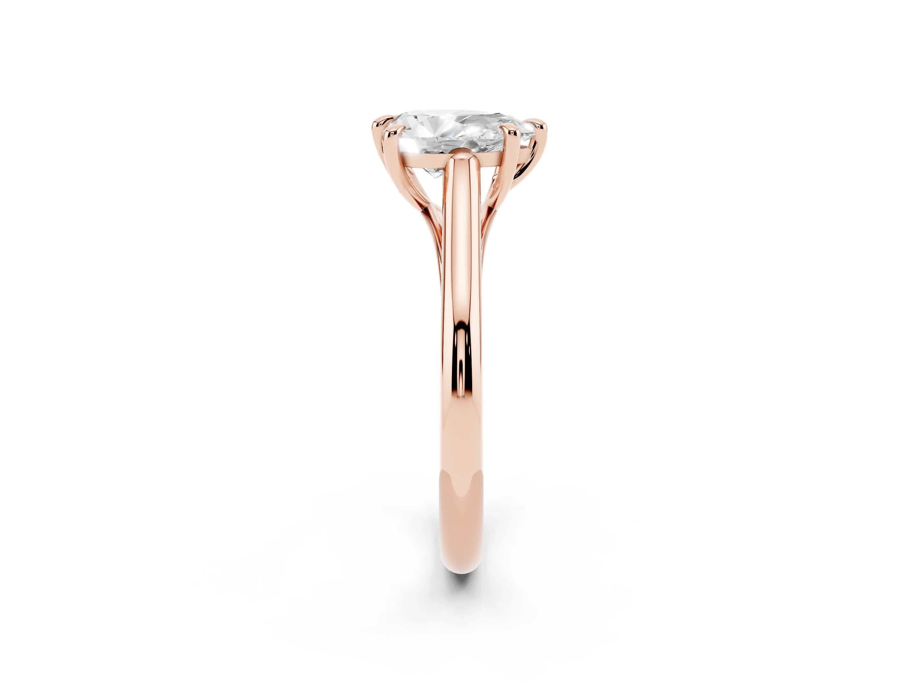 Pear Cut Diamond Solitaire Engagement Ring Set in Rose gold with Prong Setting and Plain Classic Band