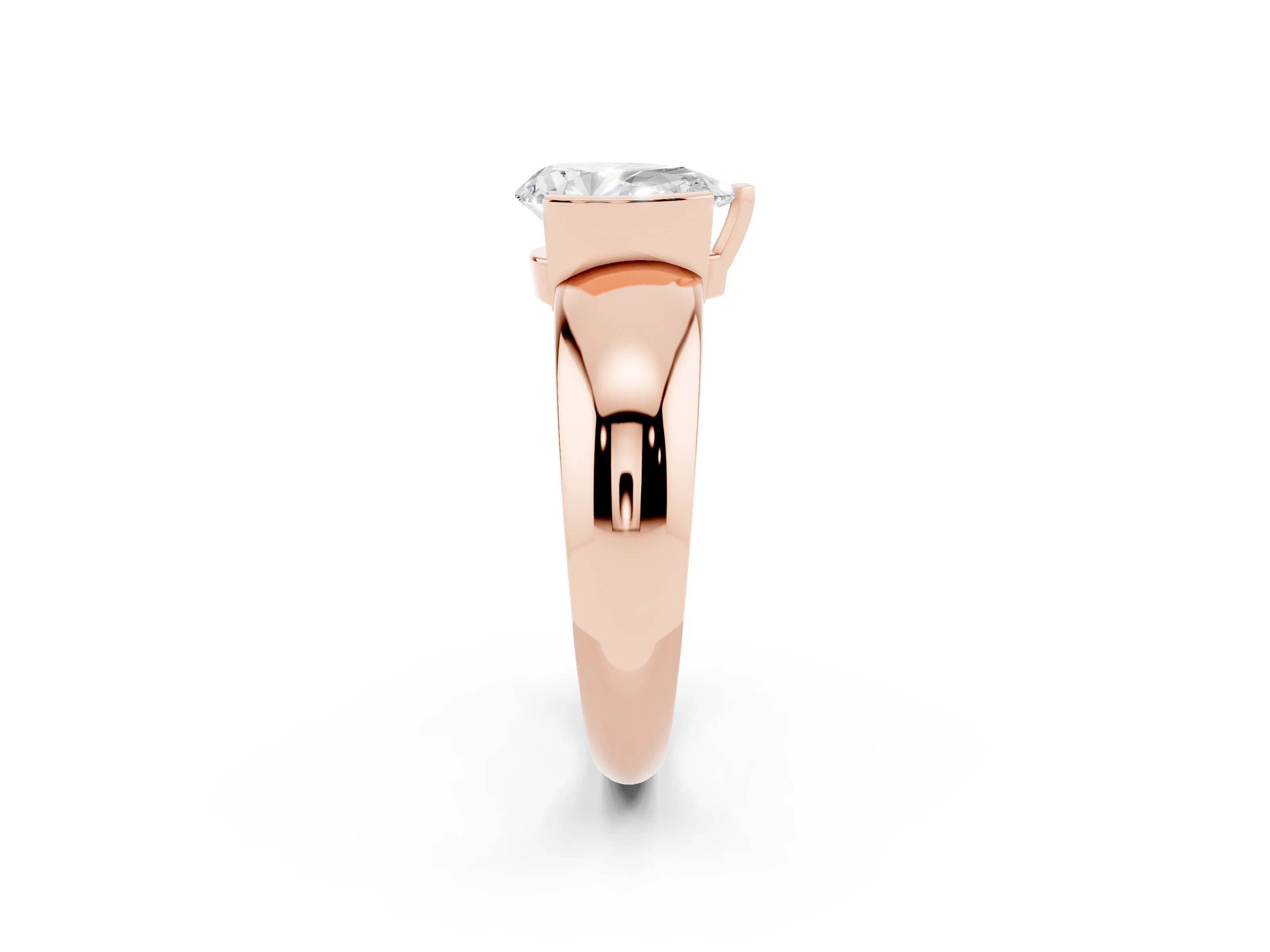 Pear Cut Diamond Solitaire Tension Set Ring Set in Rose gold with Wide Band