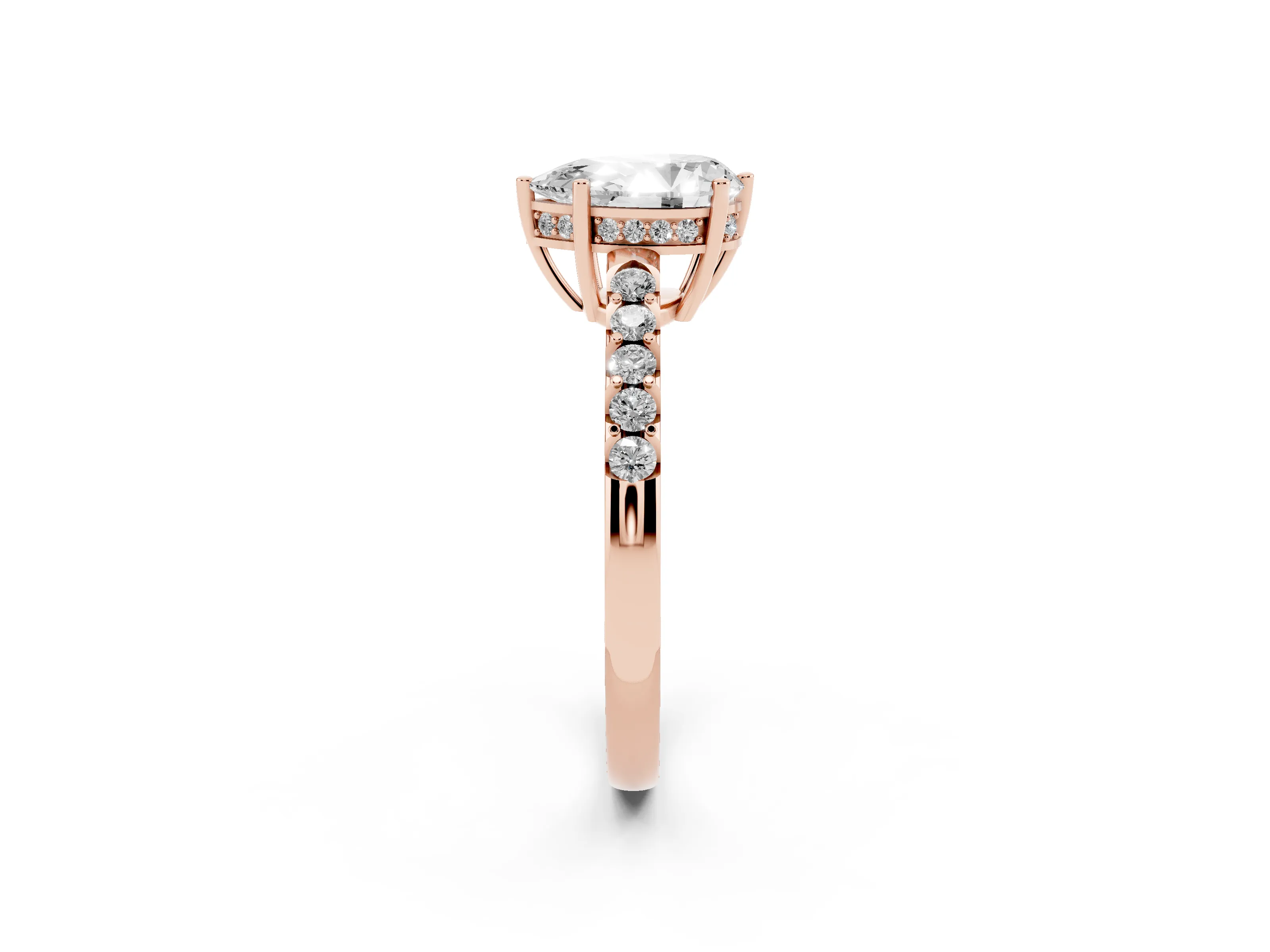 Pear Cut Diamond Solitaire Engagement Ring Set in Rose gold with Pavé Band and Prong Setting