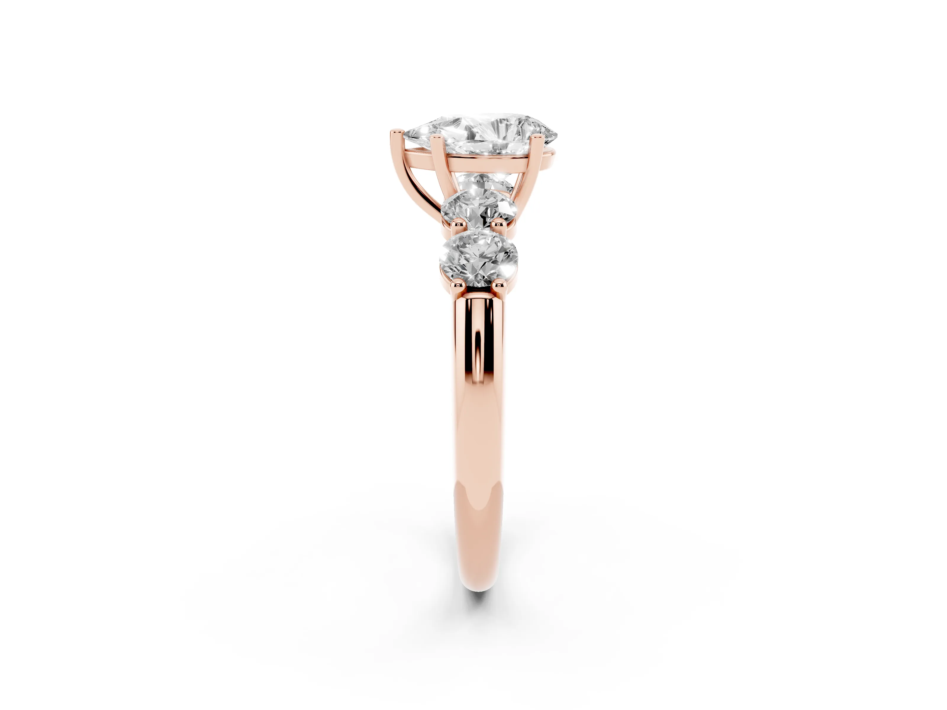 Pear Cut Diamond Five-Stone Prong Set Ring Set in Rose gold with Classic Band