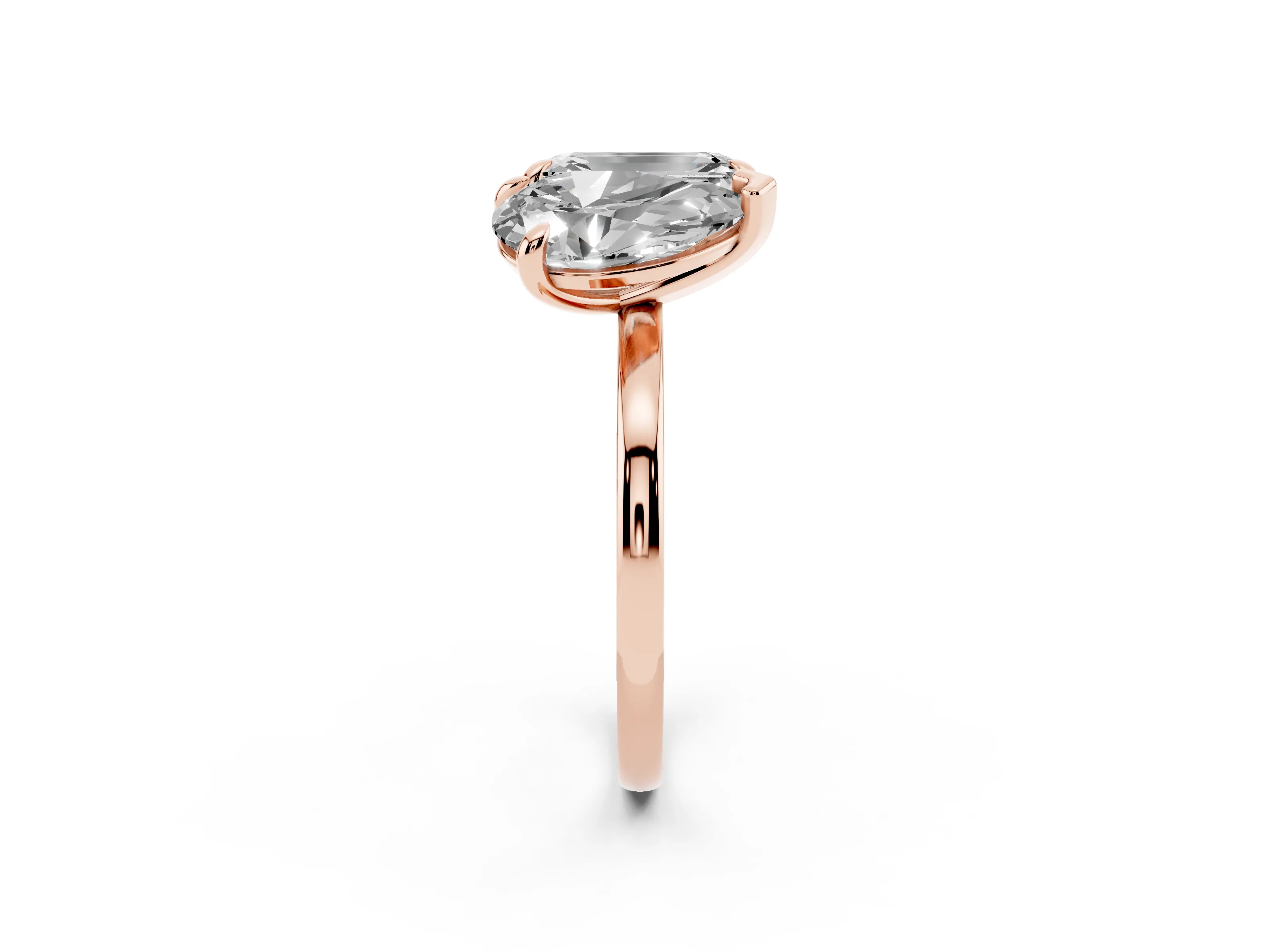 Pear and Emerald Toi Moi Ring Set in Rose gold with Prong Setting and Plain Band