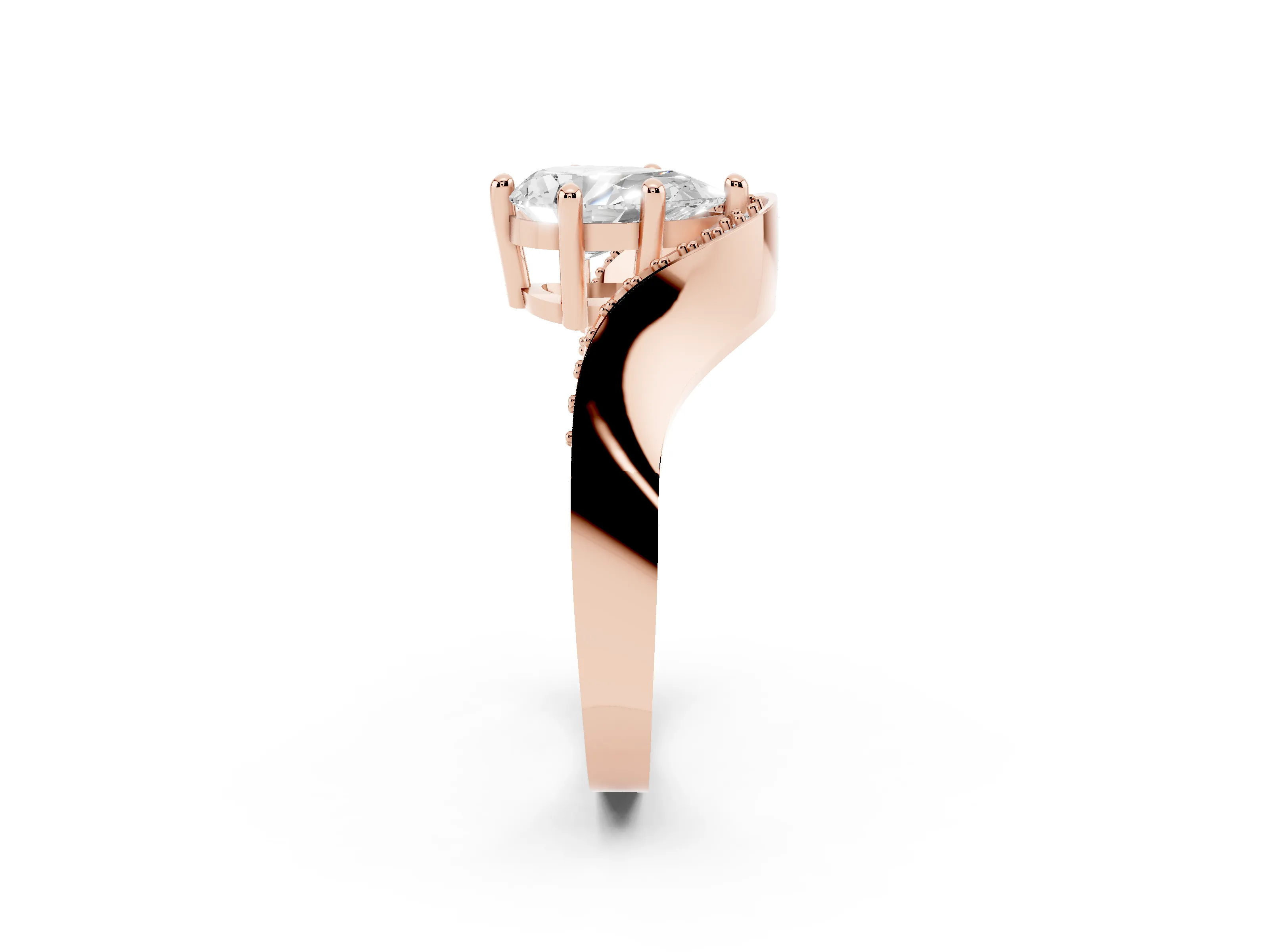 Pear Cut Diamond Solitaire Engagement Ring Set in Rose gold with Pavé Shoulders