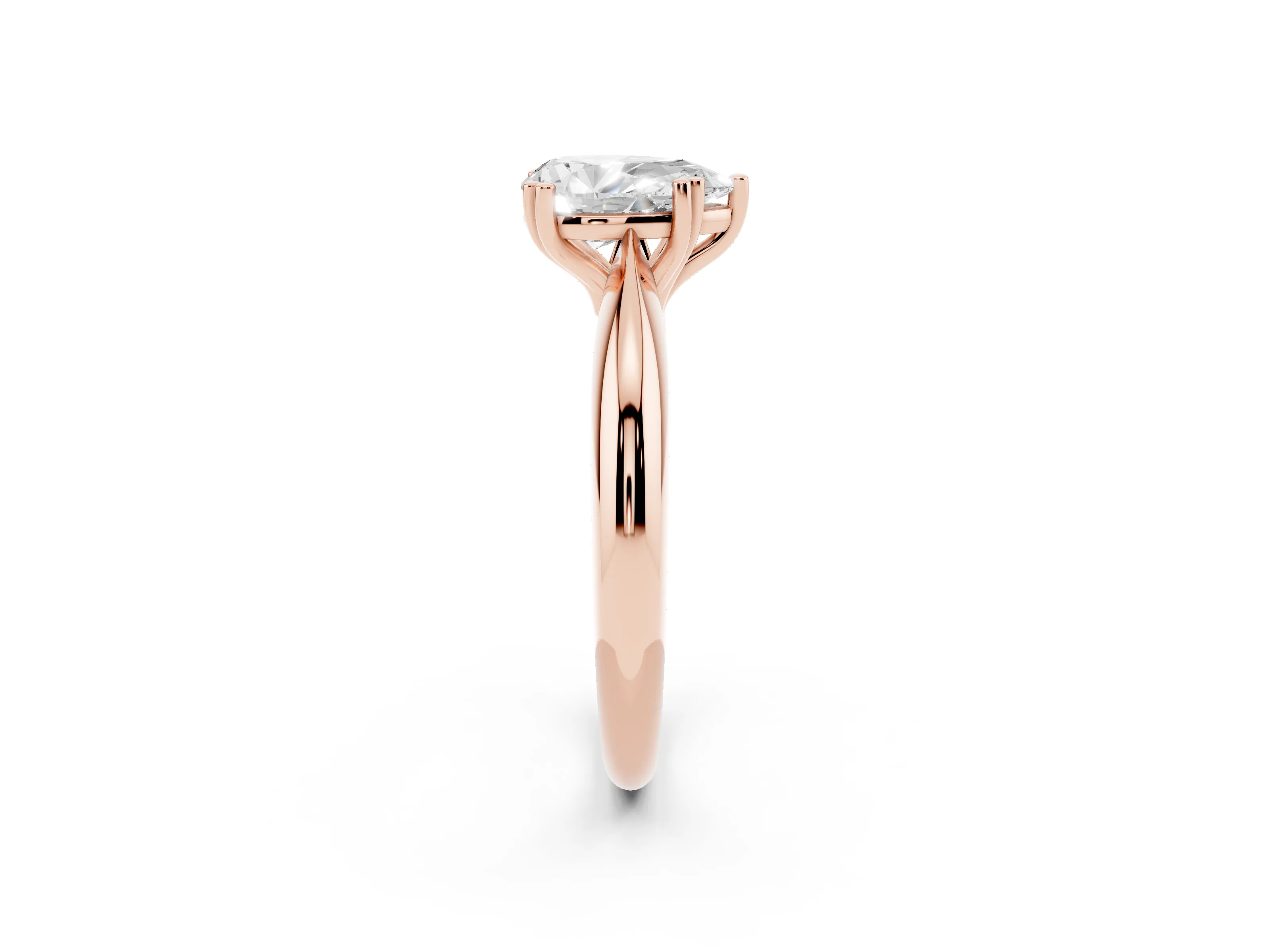Pear Cut Diamond Solitaire Engagement Ring Set in Rose gold with Tapered Band and Prong Setting