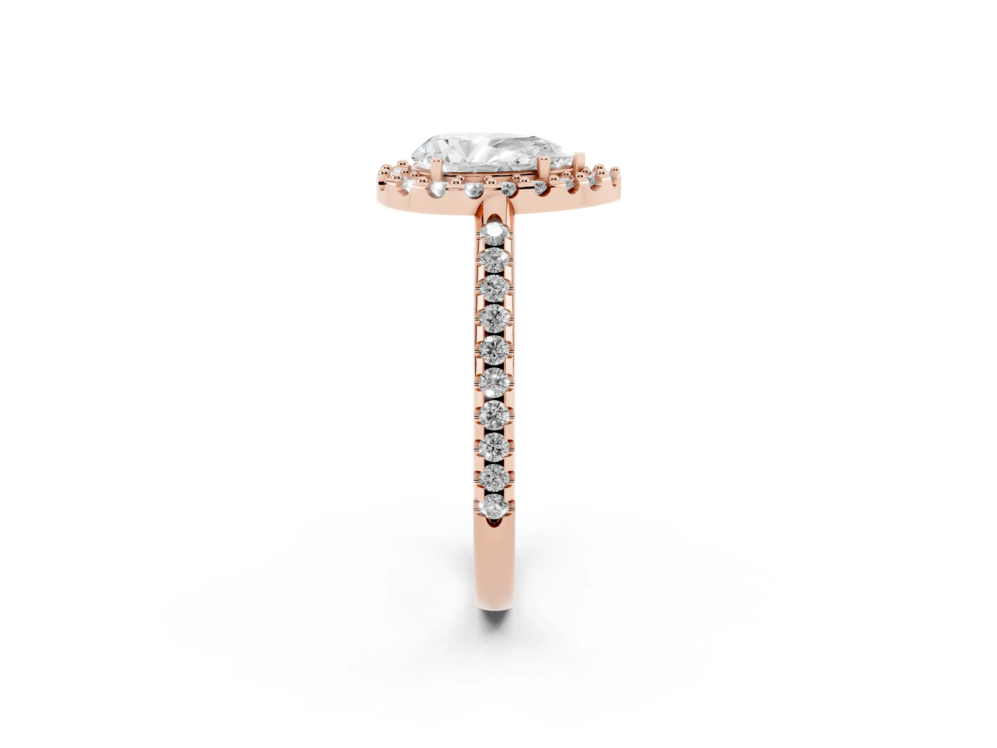Pear Cut Diamond Pavé Halo Ring Set in Rose gold with Prong Setting