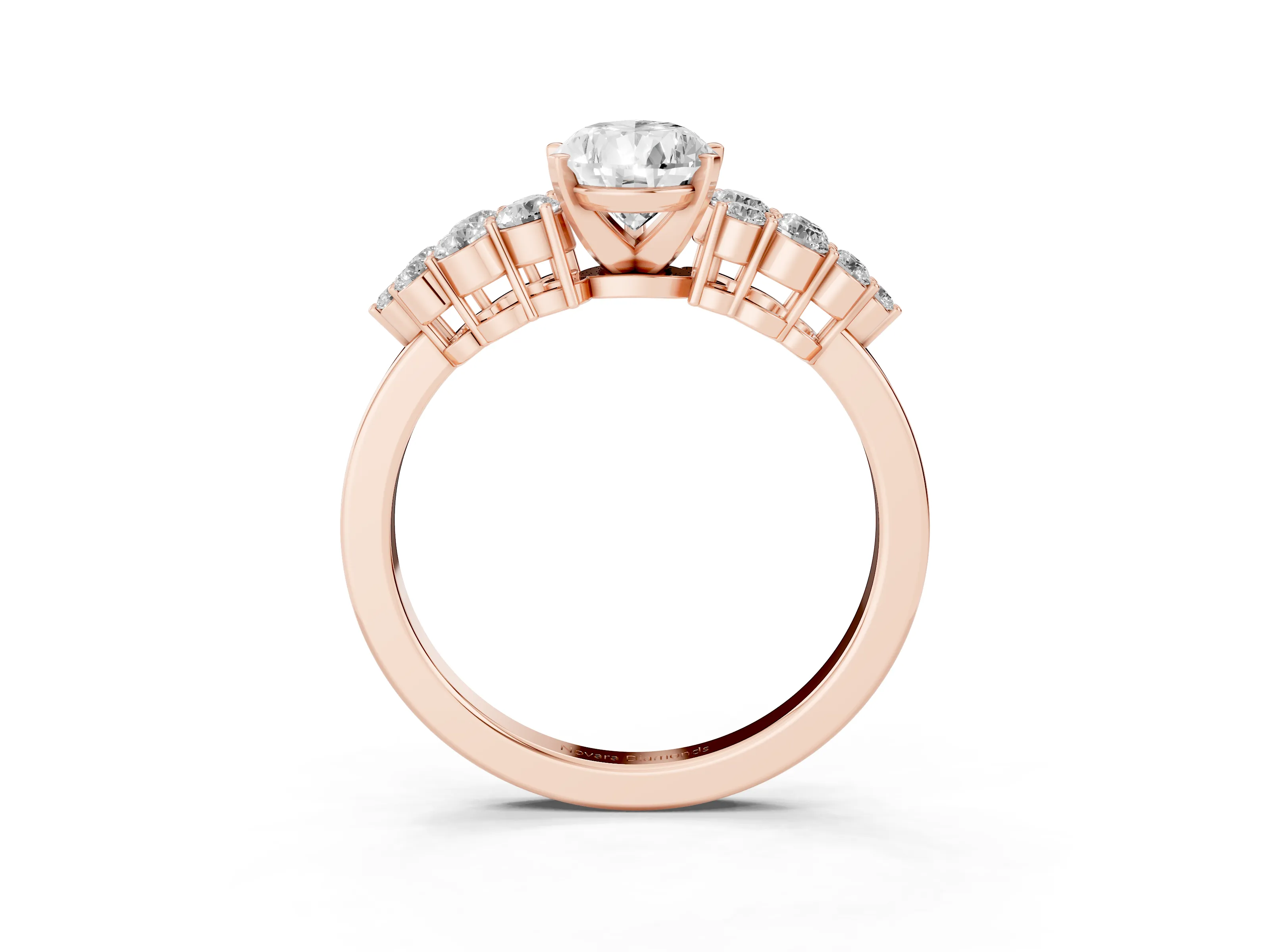 Pear Cut Diamond Cluster Engagement Ring Set in Rose gold with Pavé Band and Prong Setting
