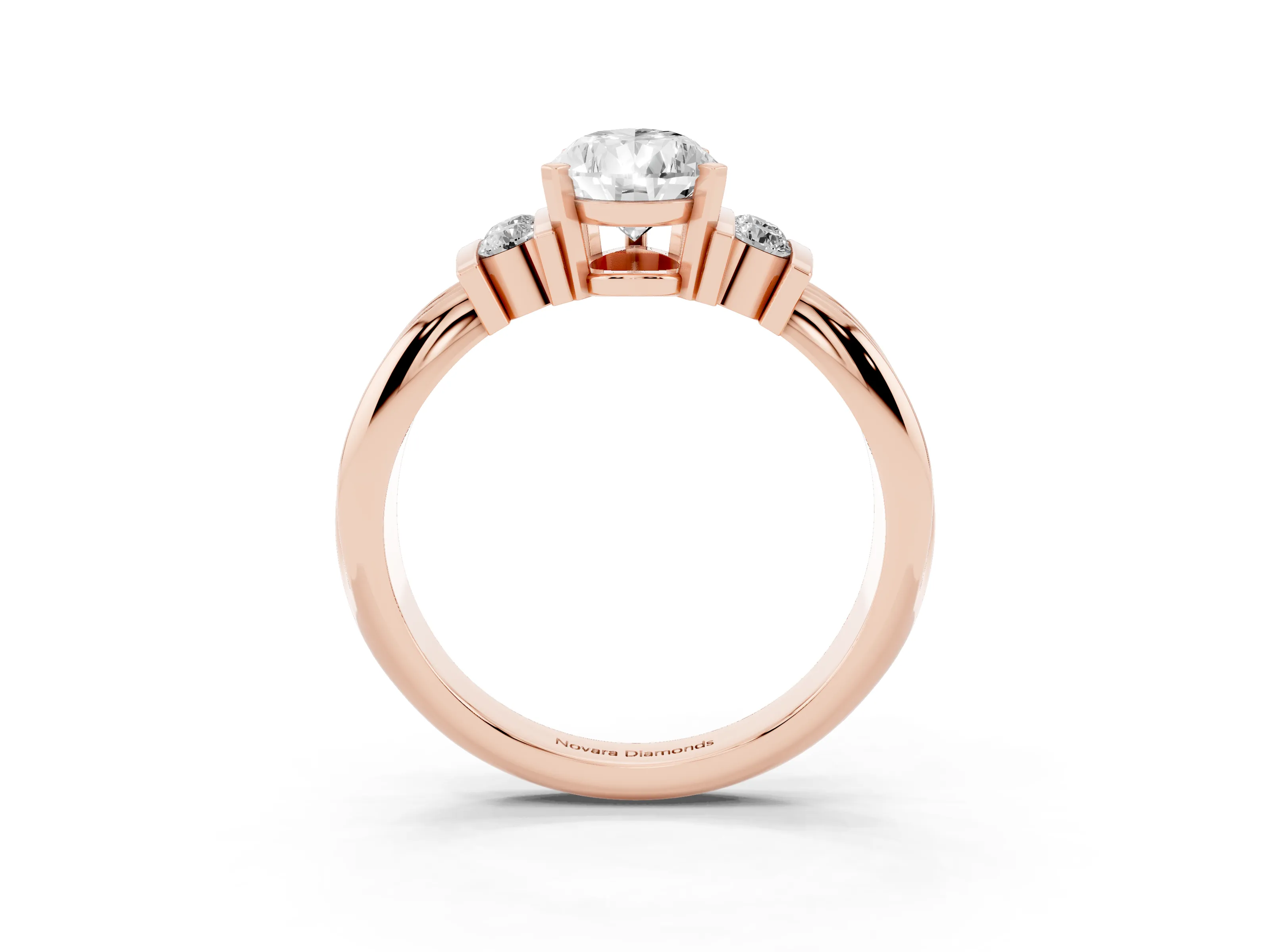 Three-Stone Pear Cut Diamond Channel Set Ring Set in Rose gold with Bar Prongs