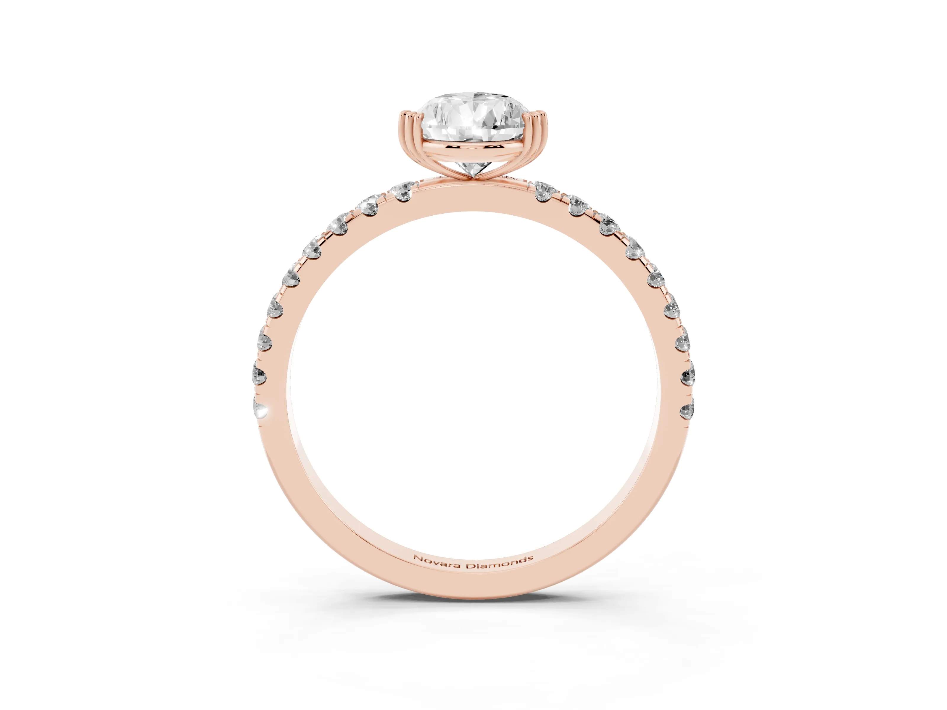 Pear Cut Diamond Brilliant Solitaire Set in Rose gold with Pavé Band and Claw Prong Setting
