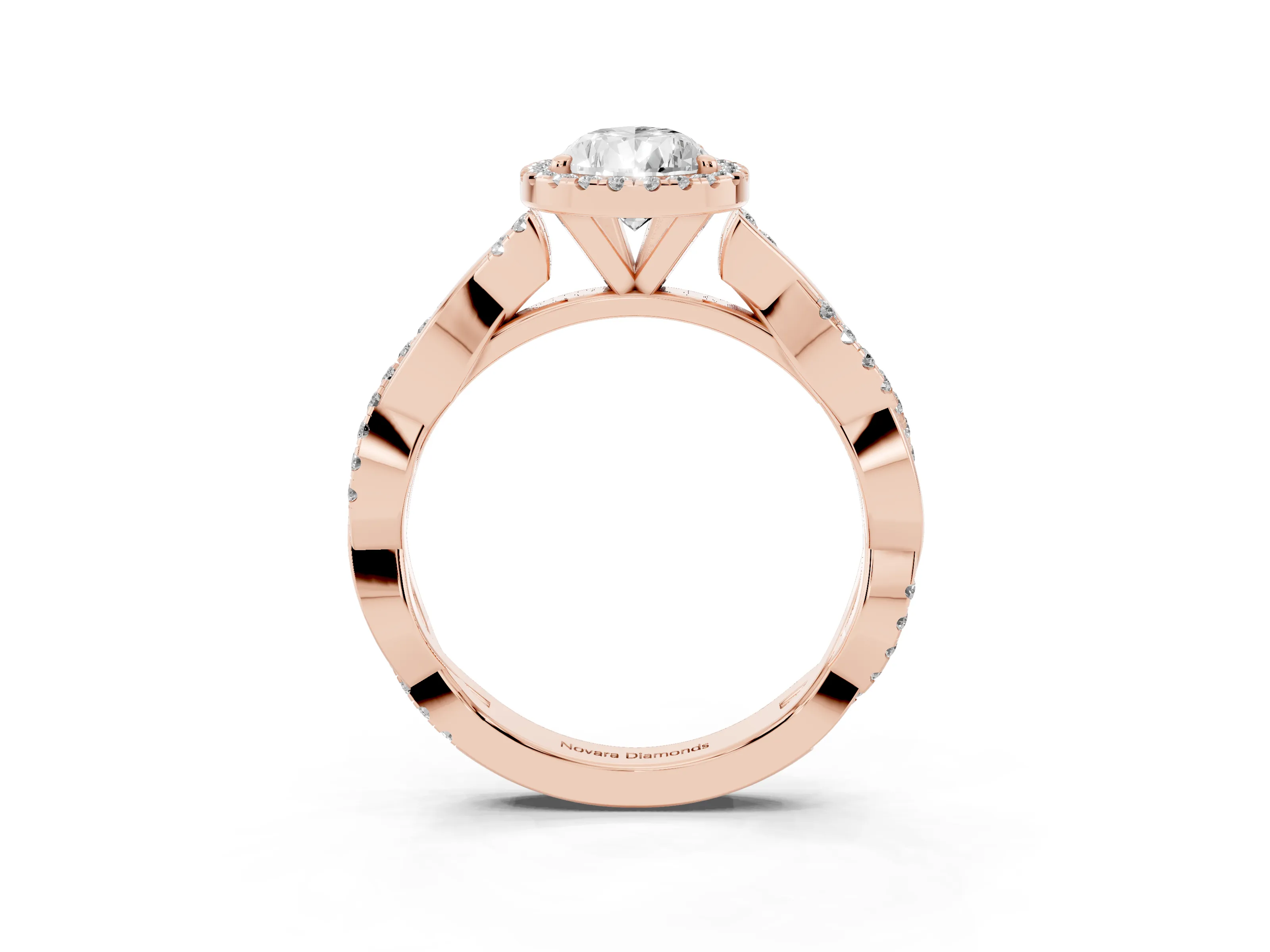 Pear Cut Diamond Halo Twisted Band Ring Set in Rose gold with Prong Setting