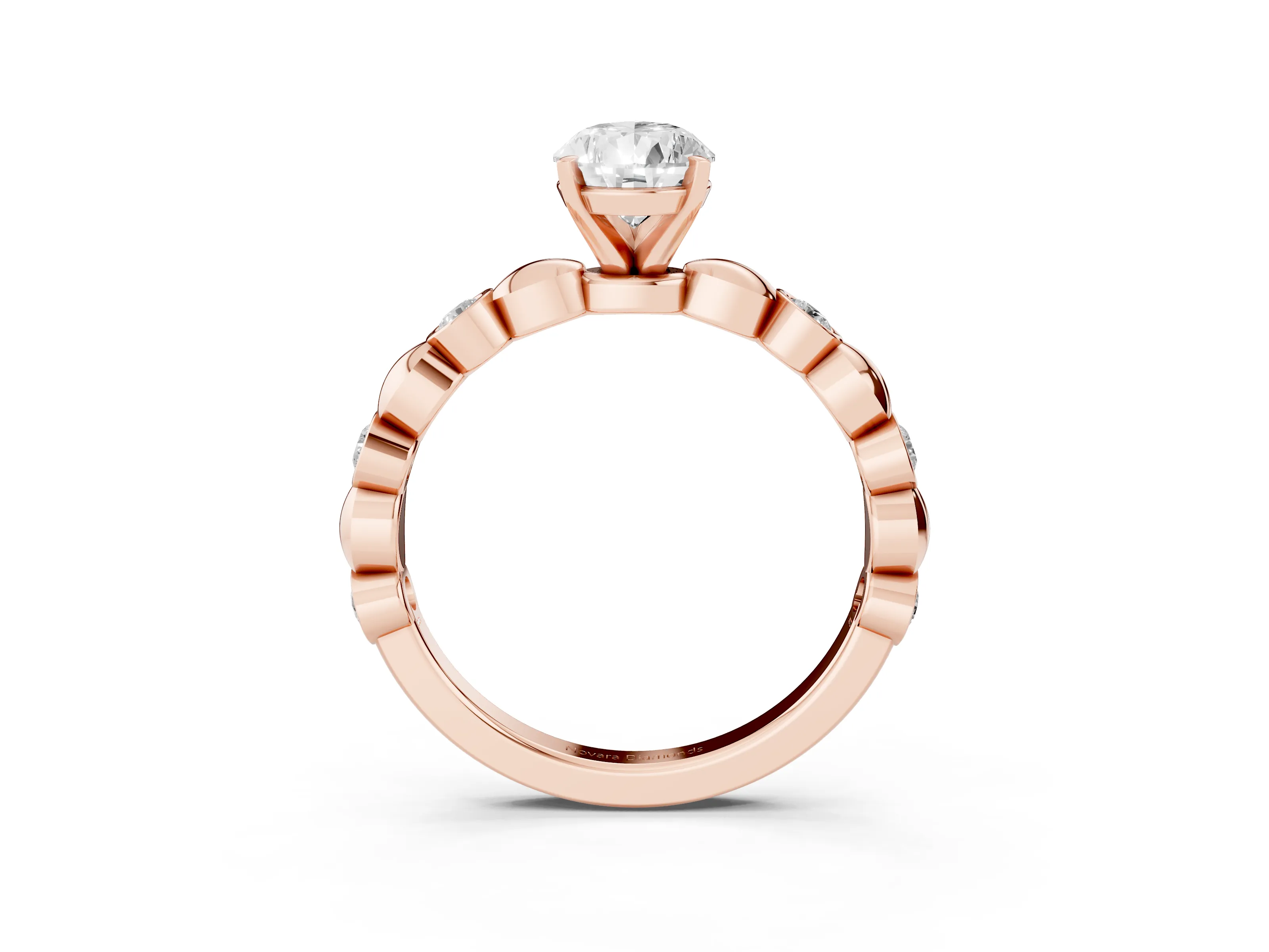 Pear Cut Diamond Solitaire Ring Set in Rose gold with Bezel-Set Accents on Beaded Band and Prong Setting