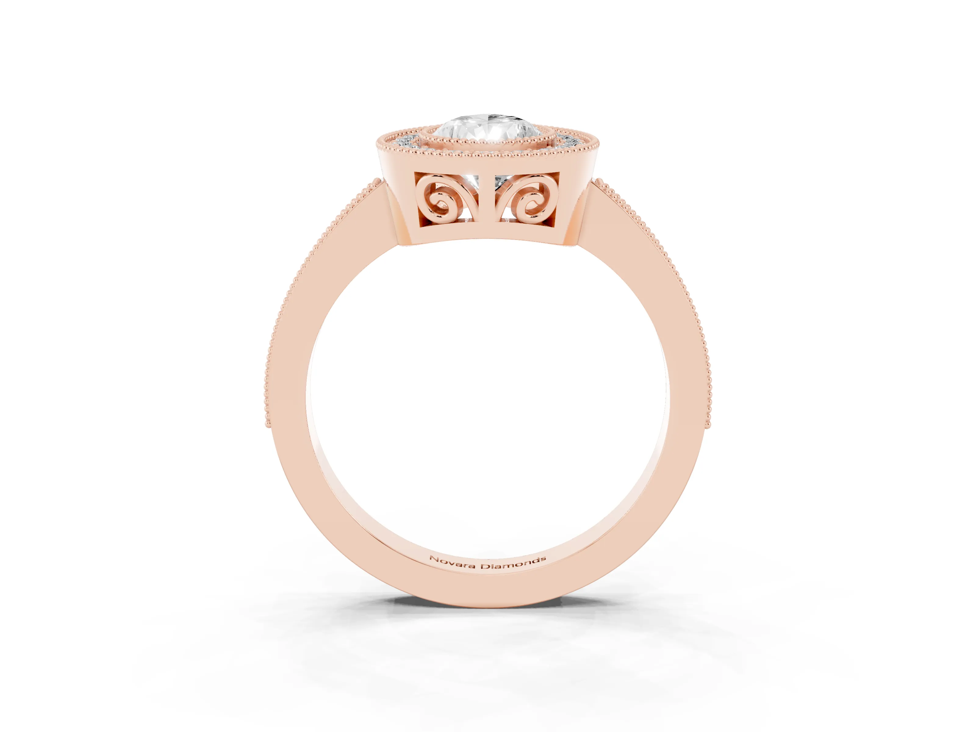 Pear Cut Diamond Round Halo Ring Set in Rose gold with Pavé Band