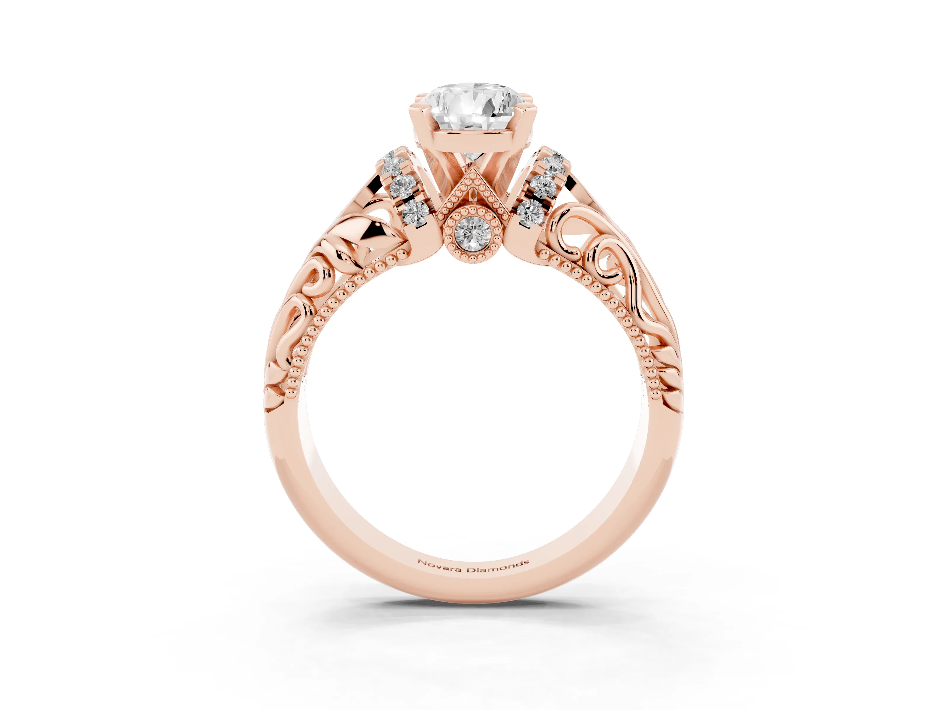 Pear Cut Diamond Filigree Halo Engagement Ring Set in Rose gold with Prong Setting