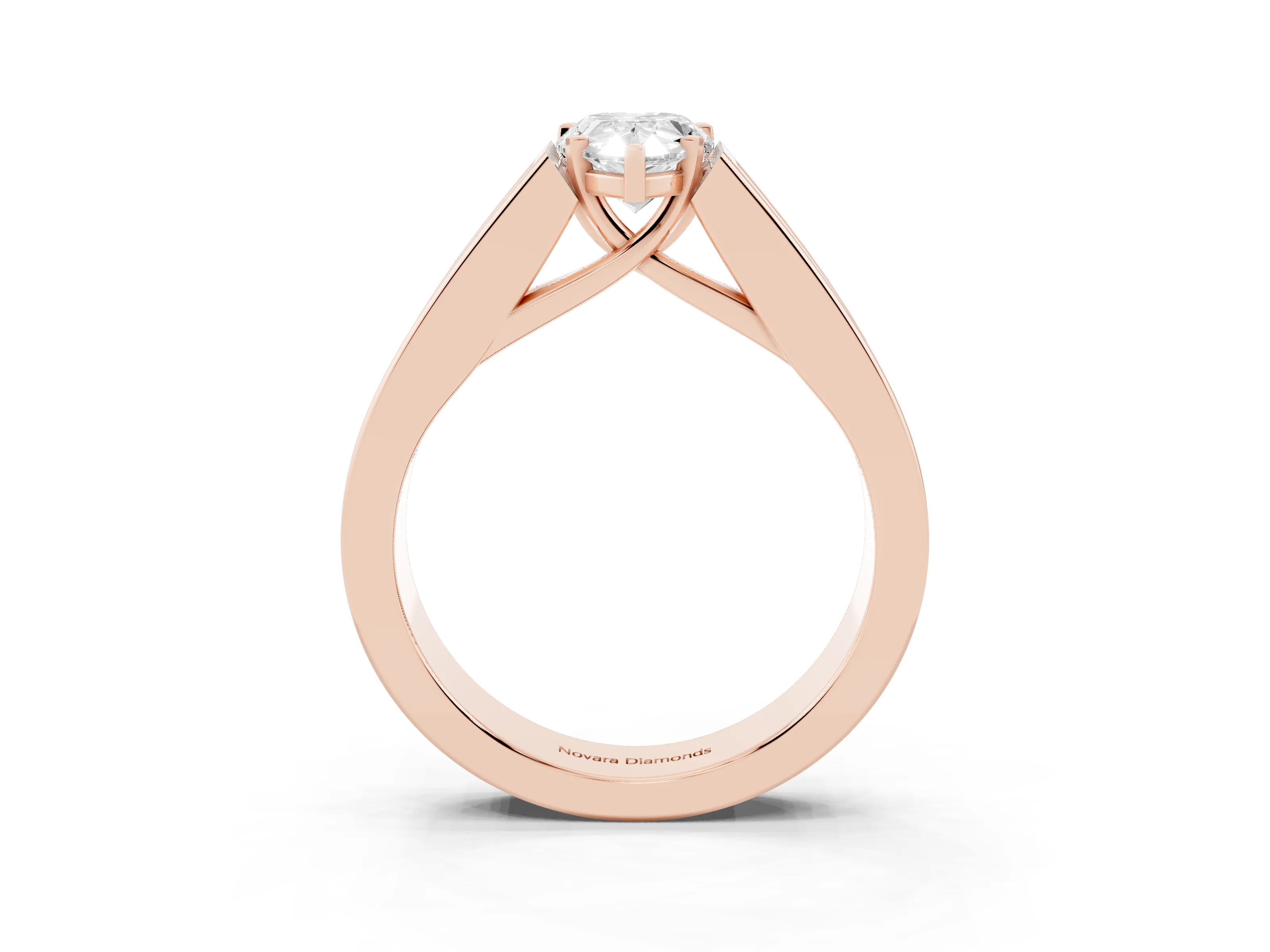 Pear Cut Diamond Solitaire Ring Set in Rose gold with Channel-Set Accent Stones and Prong Setting