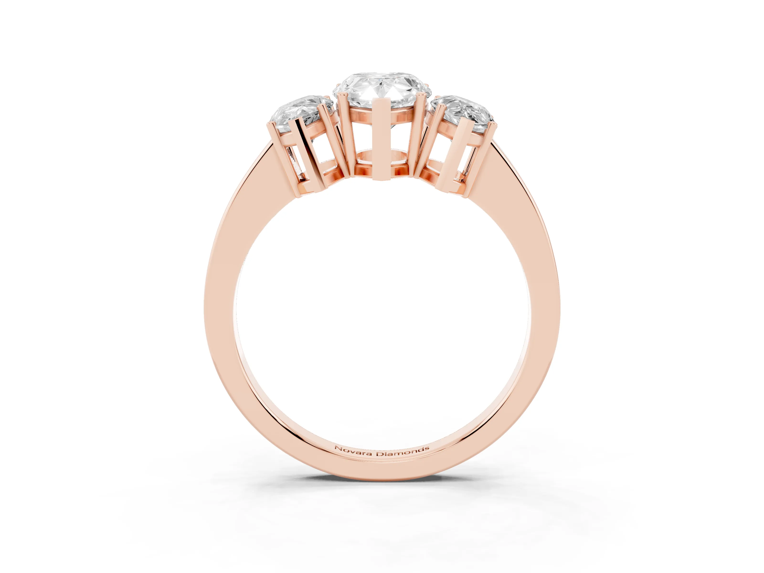 Pear Cut Diamond Three-Stone Engagement Ring Set in Rose gold with Flat Band