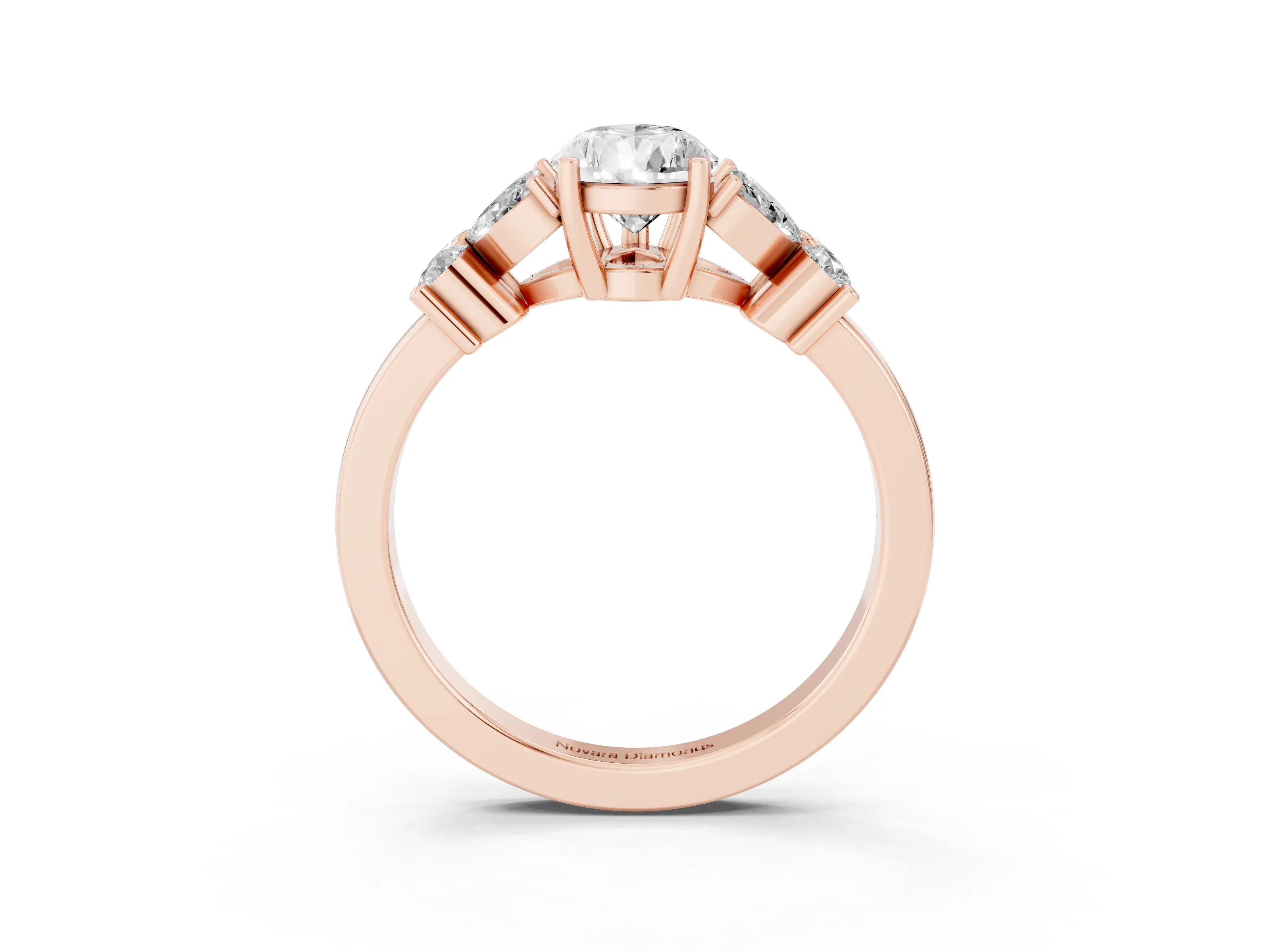 Pear Cut Diamond Floral Cluster Ring Set in Rose gold with Marquise Petals and Prong Setting