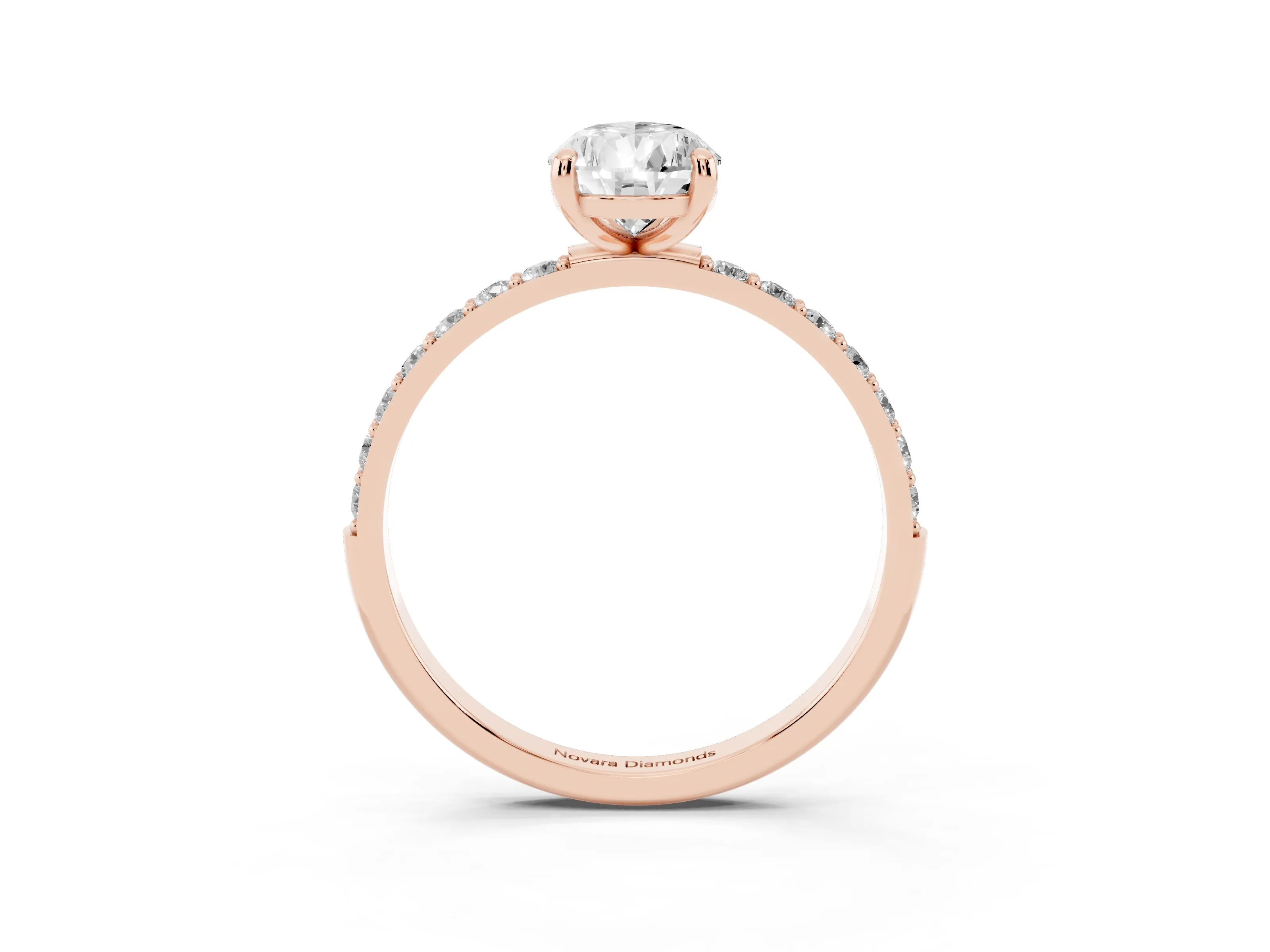 8 Carat Pear Cut Solitaire Ring Set in Rose gold with Round Pavé Band and Prong Setting