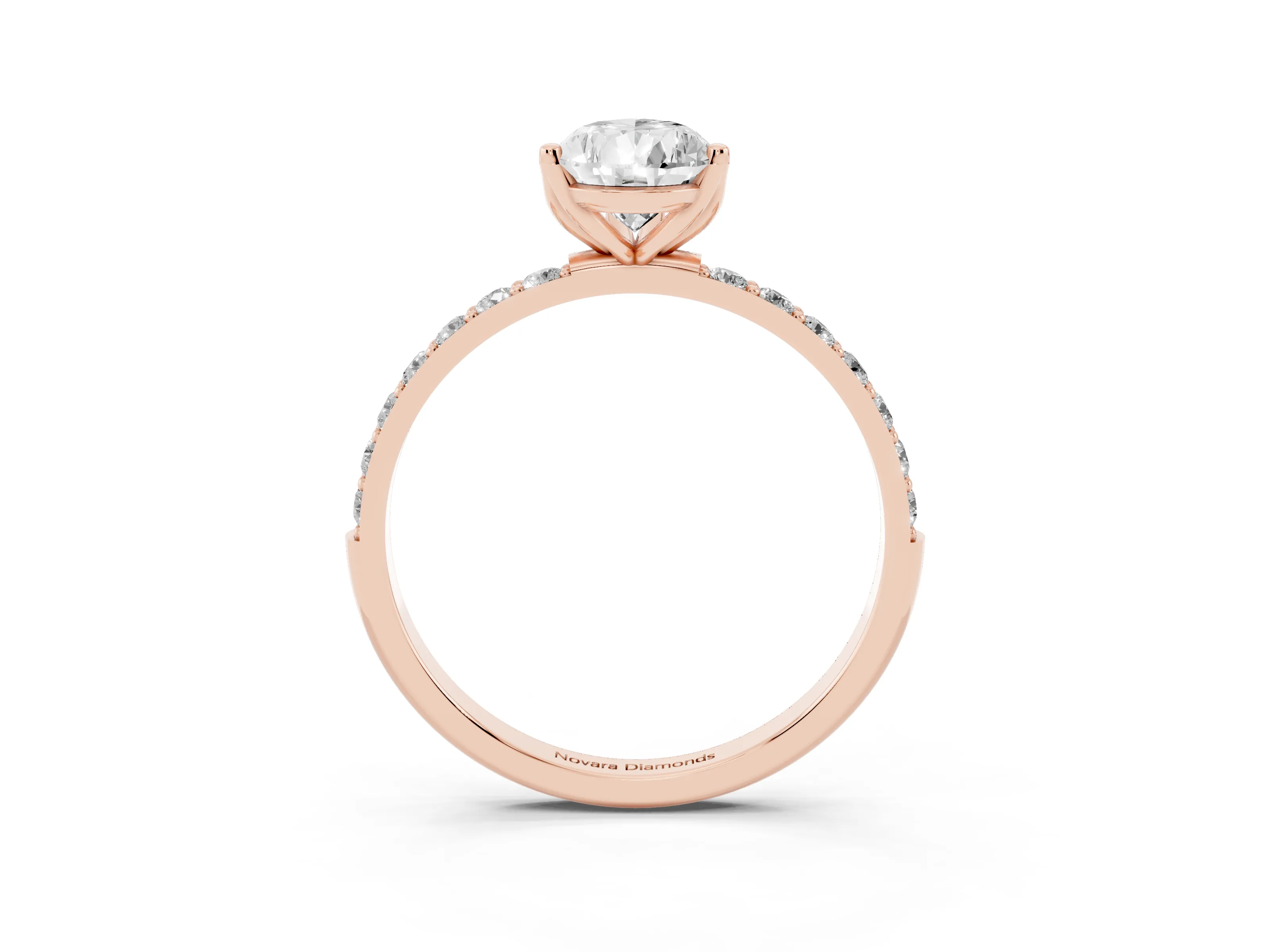 Pear Cut Diamond Solitaire Engagement Ring Set in Rose gold with Round Pavé Band and Prong Setting