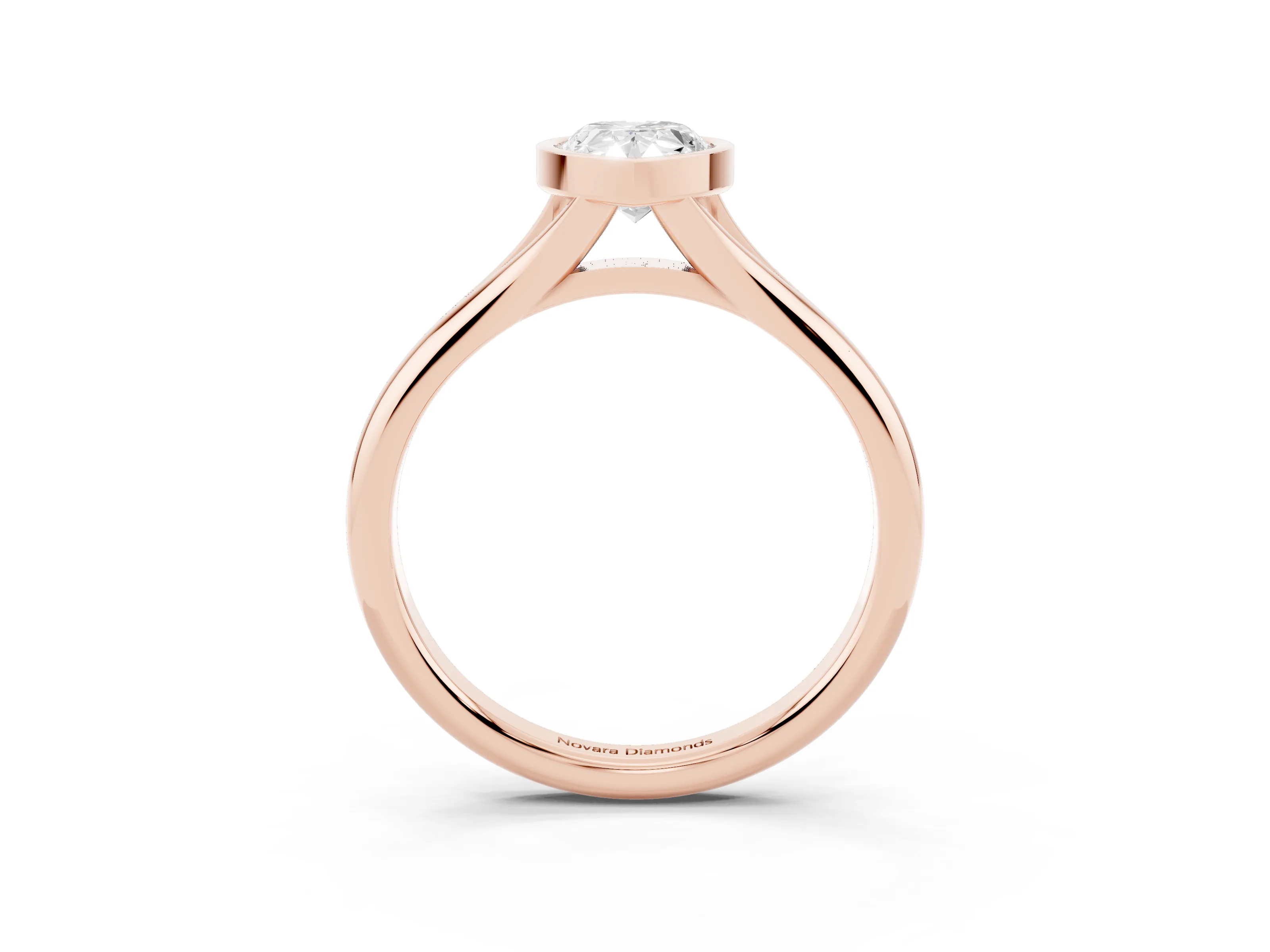 Bezel Set Pear Cut Diamond Solitaire Ring Set in Rose gold with Smooth Band