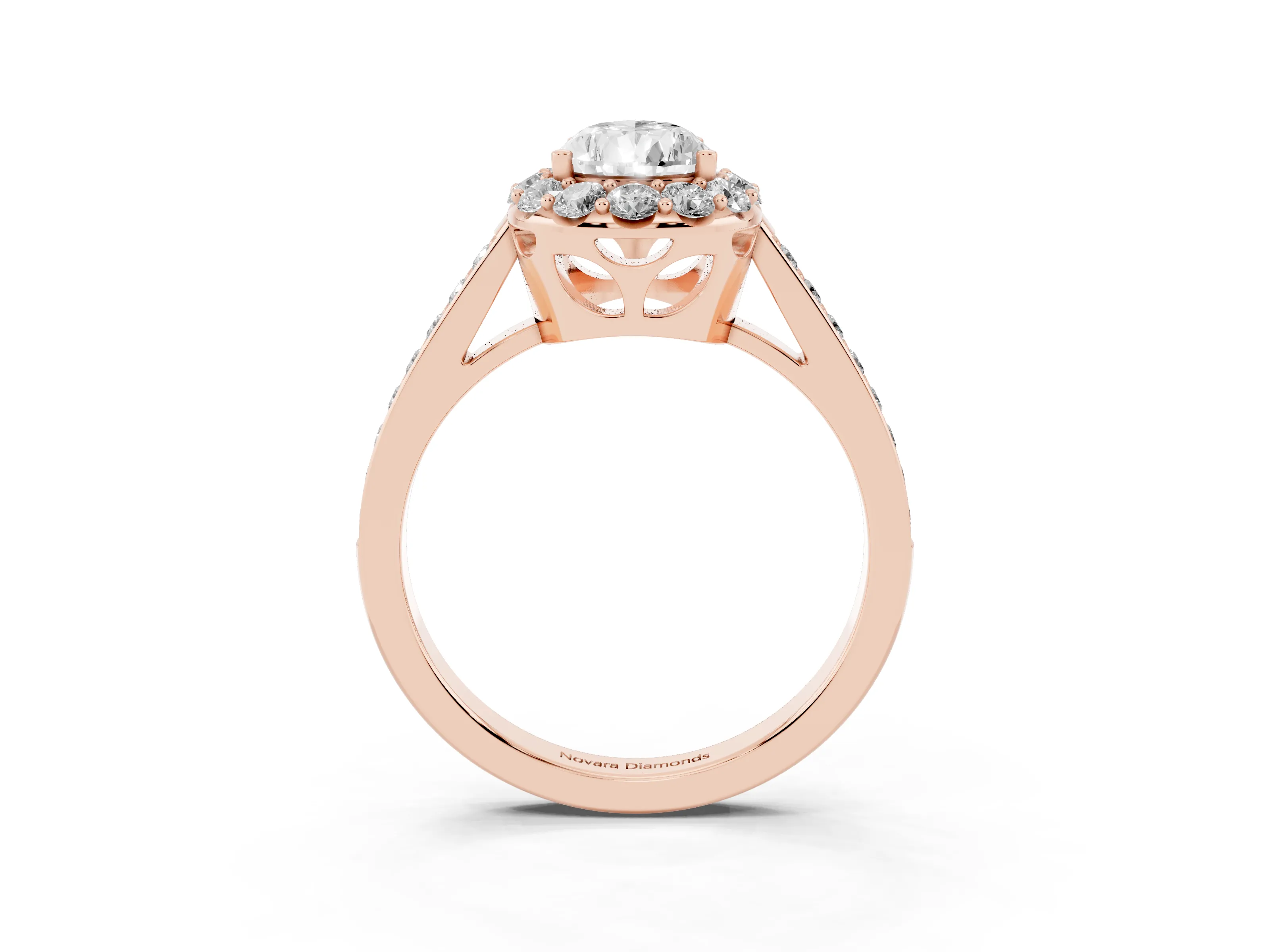 Pear Cut Diamond Floral Halo Ring Set in Rose gold with Pavé Band and Prong Setting