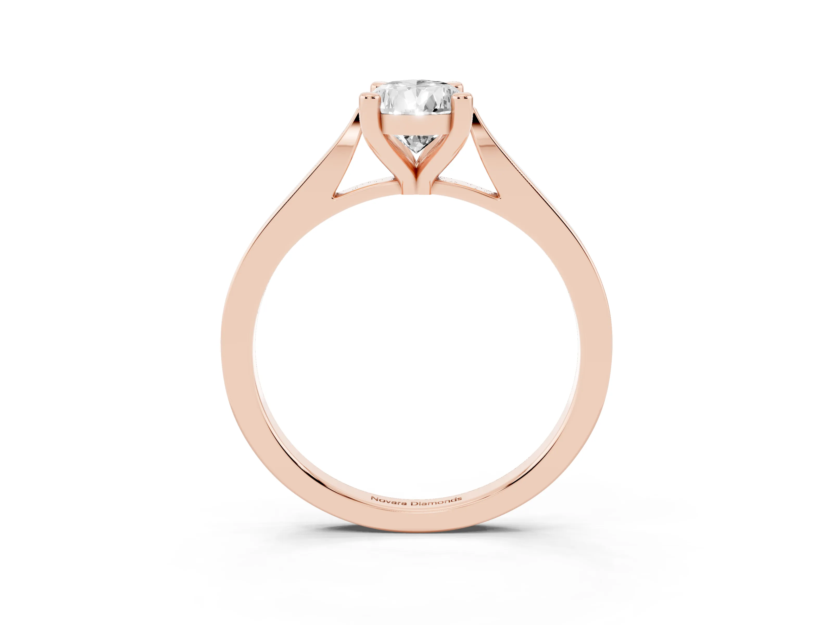 Pear Cut Diamond Solitaire Ring Set in Rose gold with Prong Setting and Tapered Band